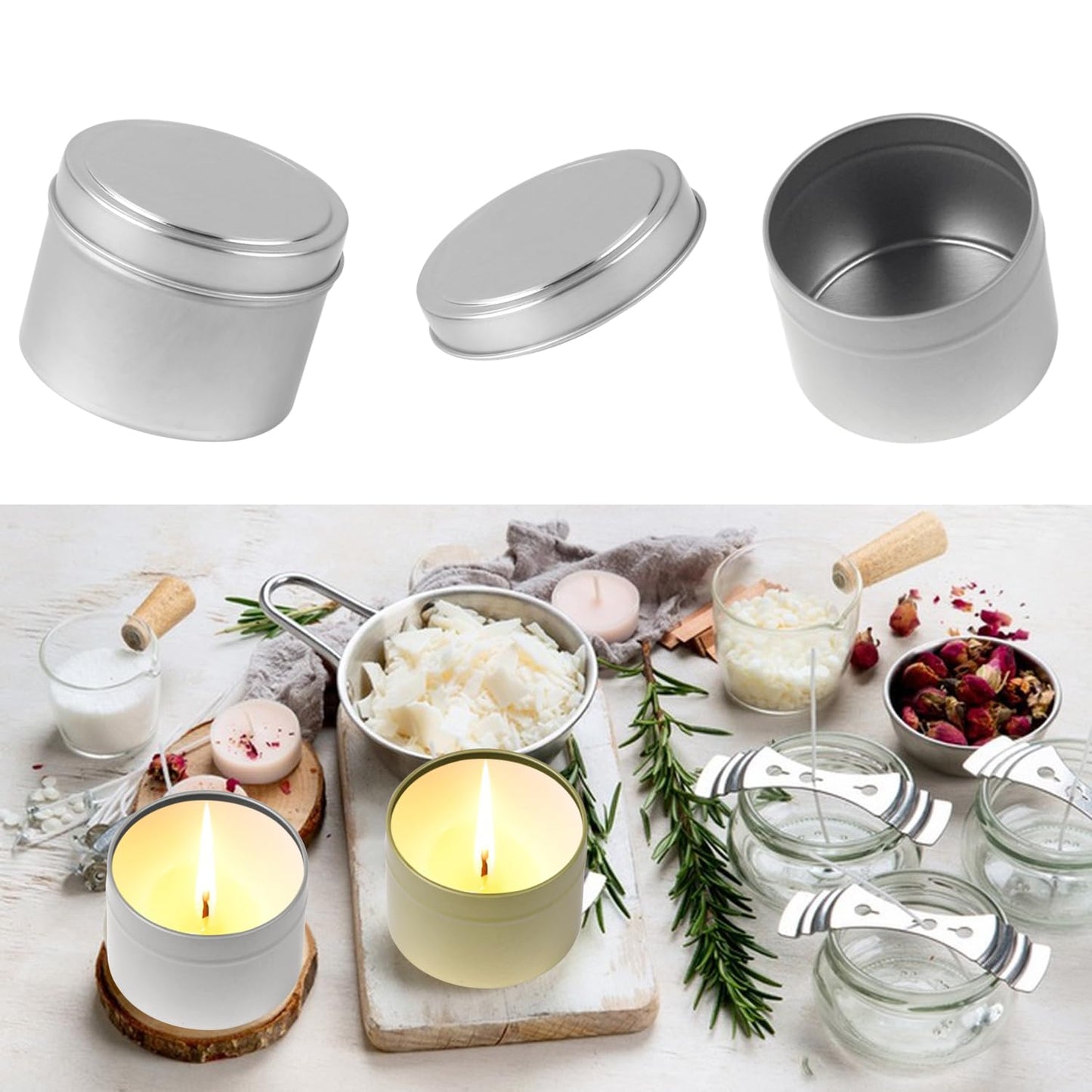 Aunifun 12 Pcs Candle Tins for DIY Candle, Metal Candle Jars Candle Container Tins for Candle Making Supplies Kit Mini Storage Tin Cans 3oz