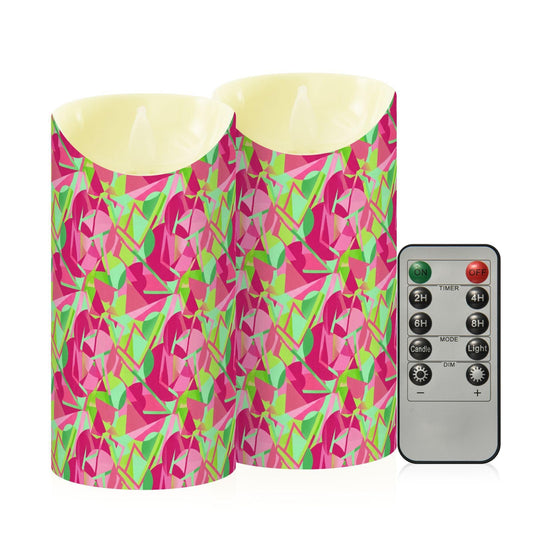 Yoogain Tabletop Flameless Candles Set of 2 Remote Timer Wax Fake Candles for Dining Table Modern Abstract Pattern