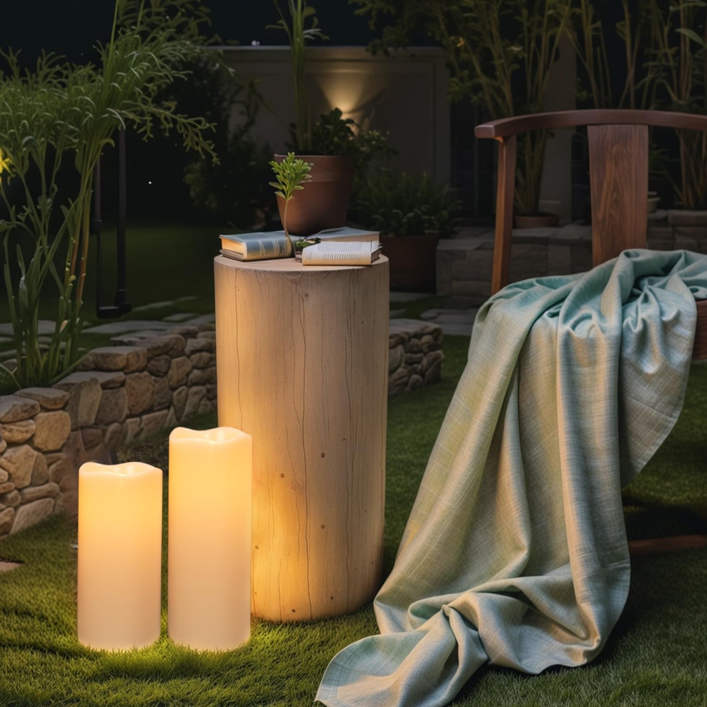 Wondise Solar Powered Flameless Candles IP65 Outdoor Waterproof Rechargeable LED Candles Battery Operated Dusk to Dawn Plastic for Camping Patio Porch Lanterns(2 Pack, 4" D x 8" H x 10" H)