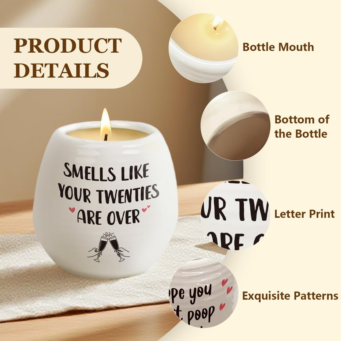 30th Birthday Gifts - Scented Candle in White Ceramic Jar with Smells Like Your Twenties are Over - Soy Wax, Happy 30th Birthday Friend Gift Idea