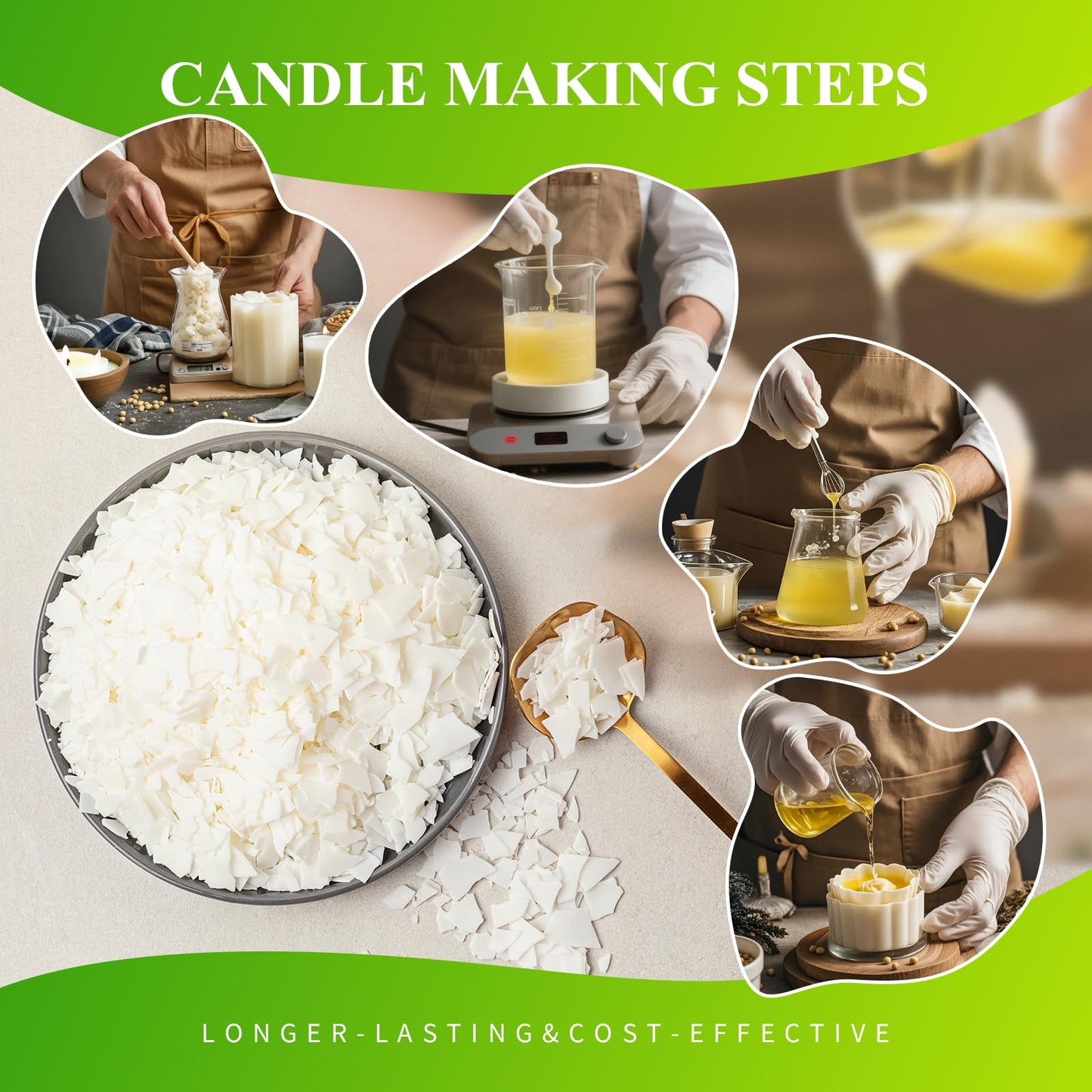 5LB Soy Wax for Candle Making - Natural Soy Wax Flakes Supplies for DIY Candles, Container & Tealight Craft Use, Easy Mel Clean Burn, Ideal for Small Businesses & Etsy Sellers (2270G / 80 OZ)