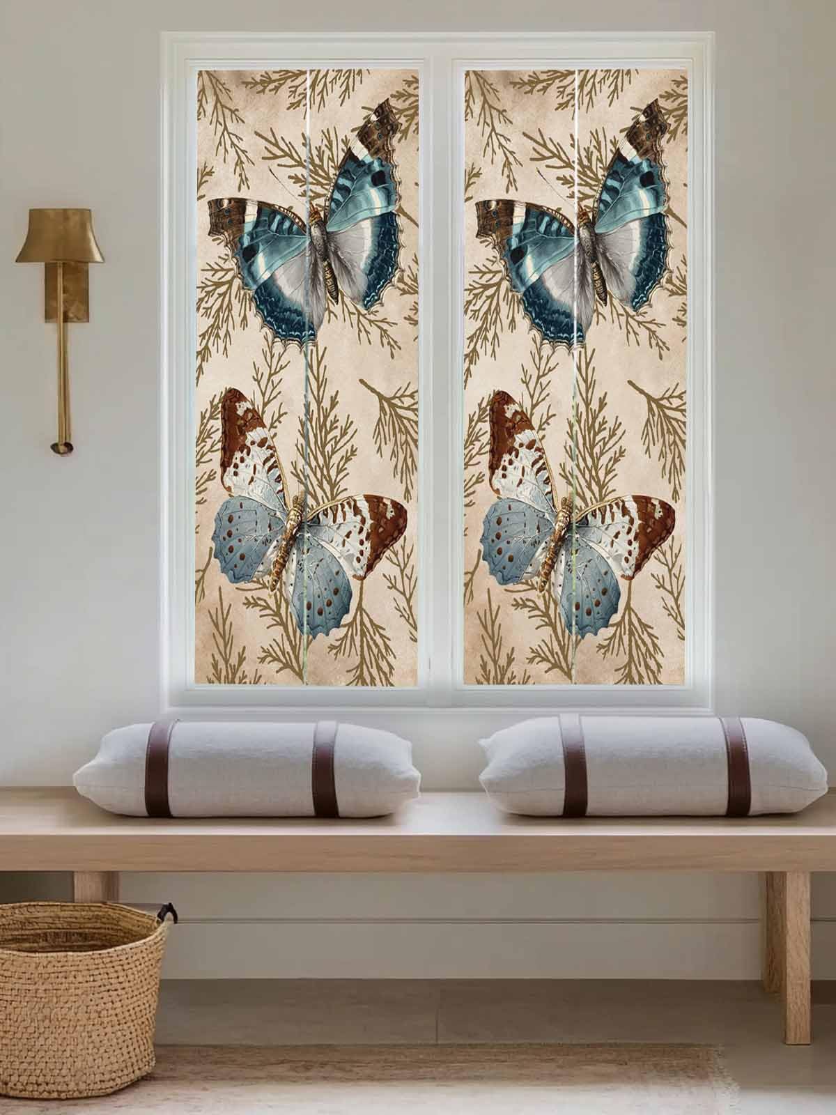 Vintage Butterflies Privacy Window Film, Brown Branch Leaf Plant Insects Stained Glass Film Non-Adhesive Window Clings, UV Blocking Static Sticker Covering Reusable for Home 19.6x39.3in
