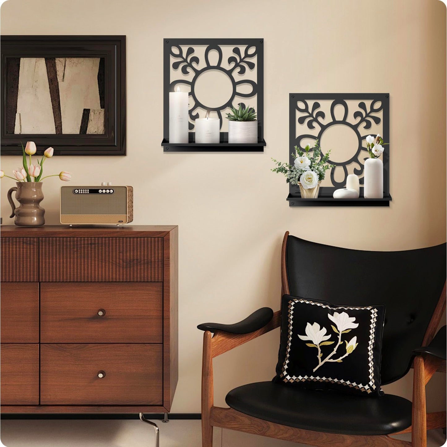 Candle Wall Sconce, Retro Wall Hanging, Farmhouse Wall Art for Living Room Bedroom Bathroom (2 Pack 11.8 x 13 in)