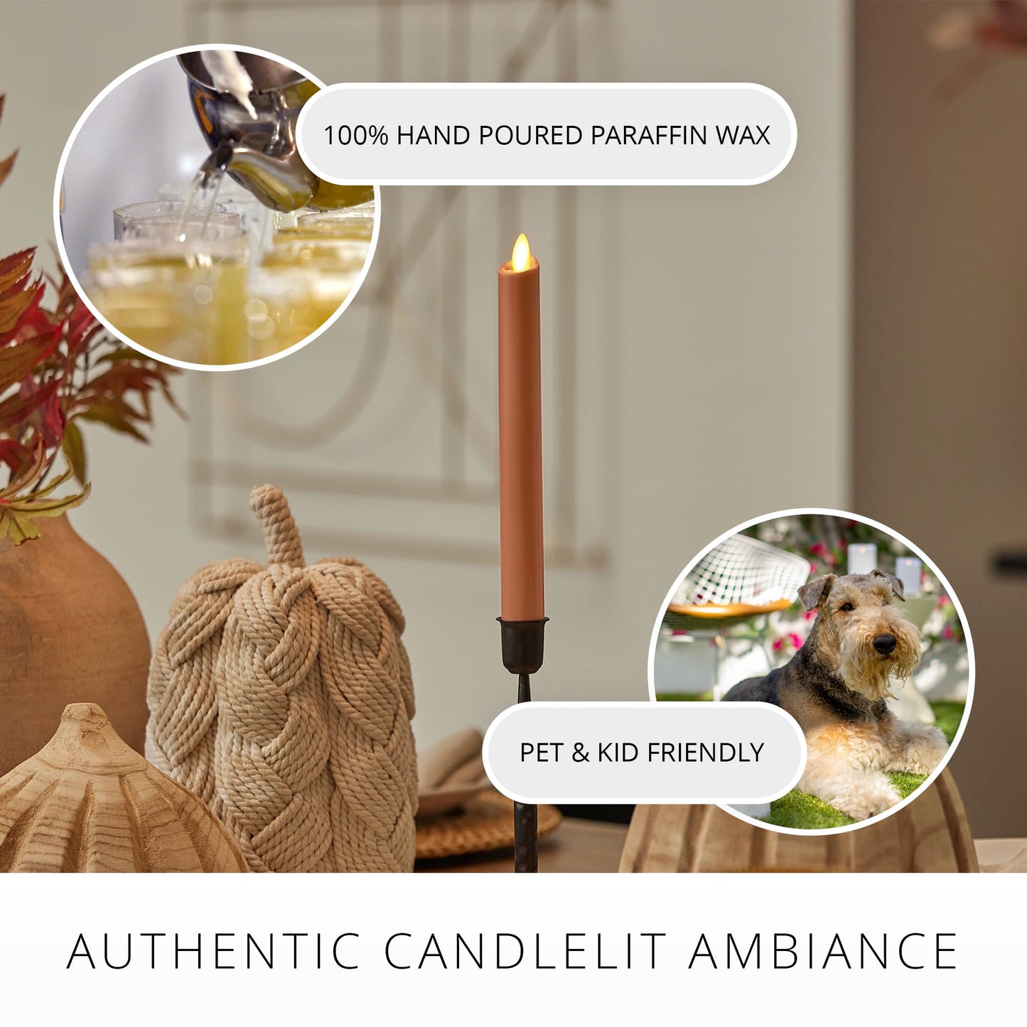 Luminara - Flameless Battery Operated Taper Candle - Adobe Smooth - Pack of 1-1x9.5 - LED Flickering Flame - Realistic Safe for Home Kids and Pets