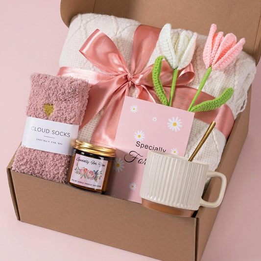 WEERRW Birthday Gifts for Women, Get Well Soon Self Care Package Box Baskets for Women, Hug in a Box with Blanket, Thinking of You Unique Sympathy Gifts for Mom Sister and Girlfriend, Pink