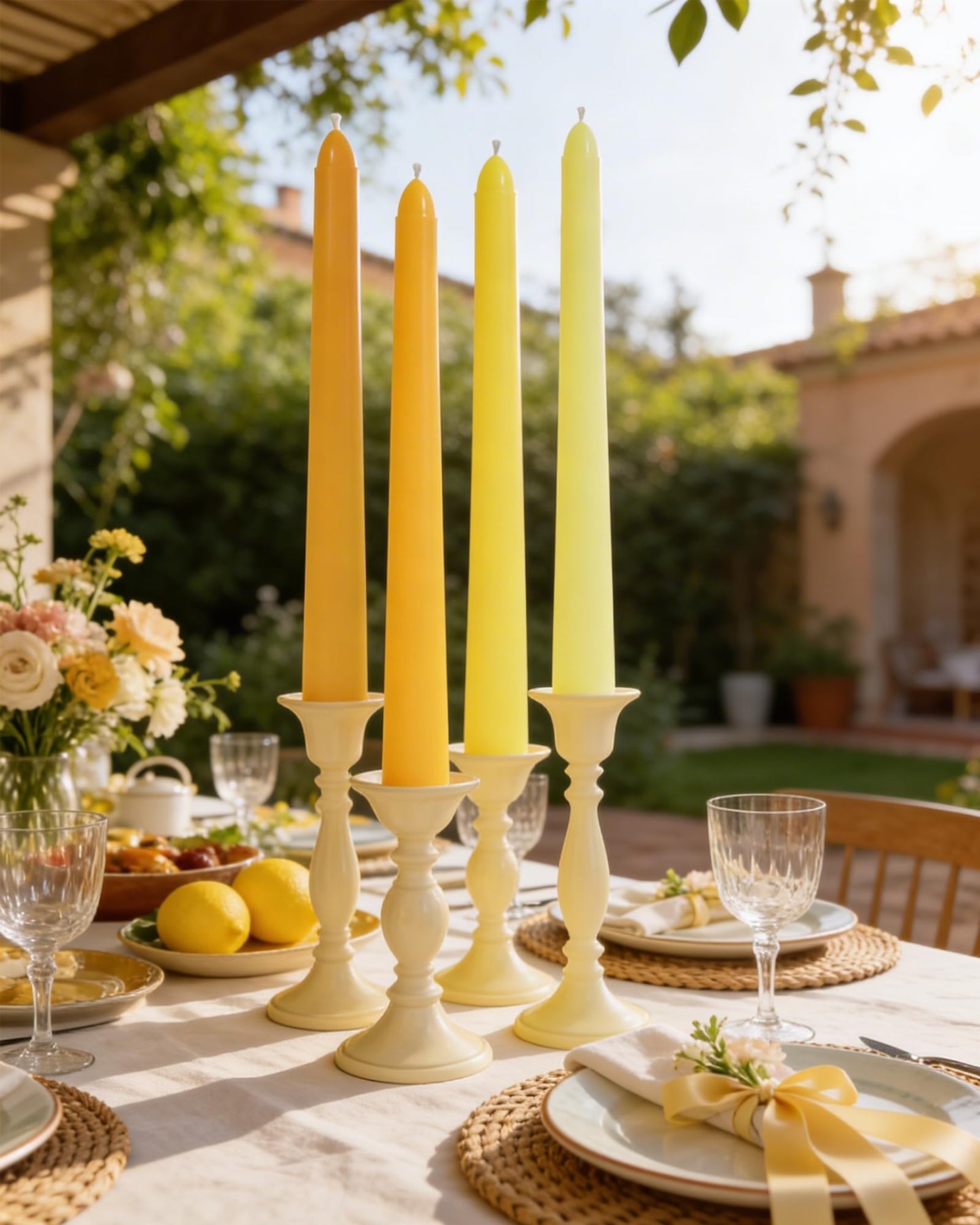 Viyffo Taper Candles 10 Inch Yellow 12 Pack Unscented, Smokeless Long Tall Tapered Candlesticks Wedding Home Decor Dinner Natural Color Series