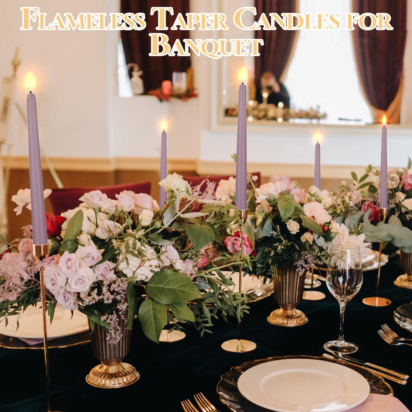 Macarrie 24 Packs Flameless Taper Candles Battery Operated Fake 11 Inch Long Candlelight LED Flameless Candlesticks Flickering Tapered for Summer Fall Wedding(Light Purple)