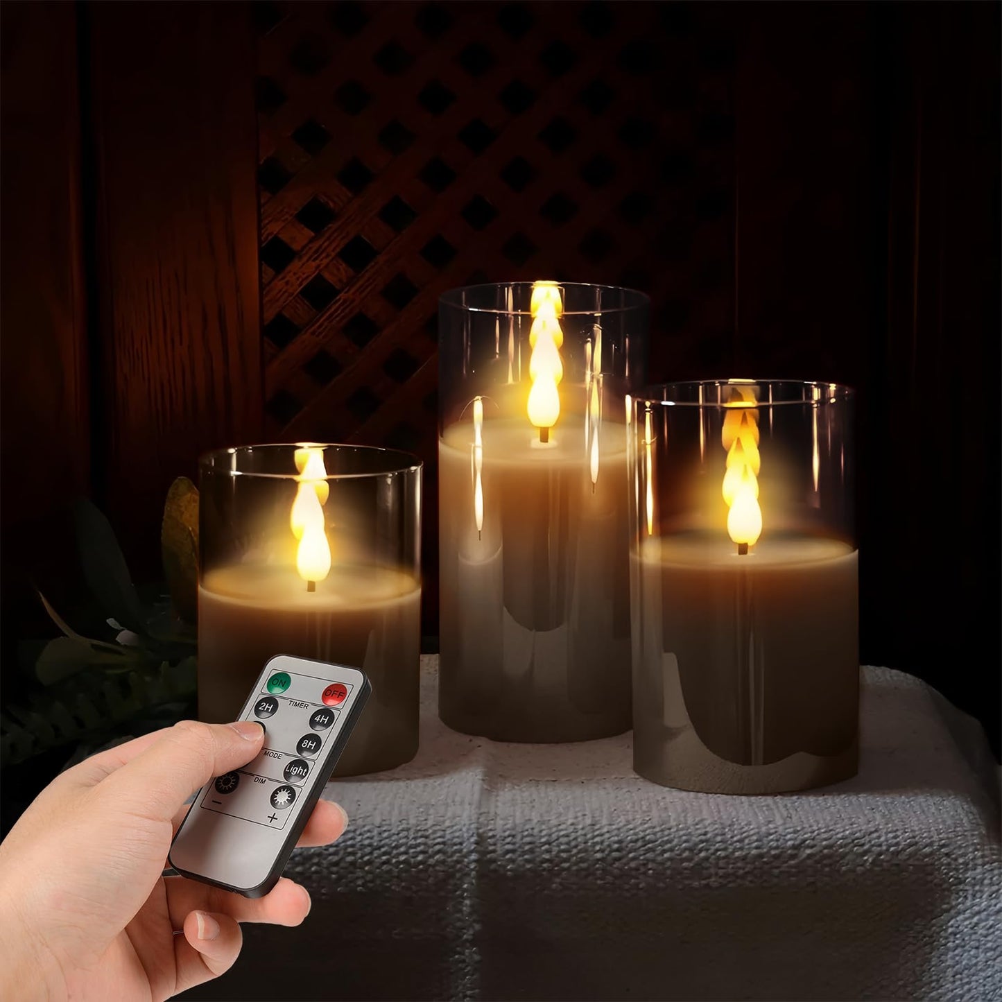 SUNGEGE Flameless Candles, 3-Pack Battery Operated Candles, 3x4/5/6 Inches, Gray, LED Flickering Light, Acrylic Material, Safe for Kids and Pets, Perfect for Home Décor, Events, and Holiday Occasions
