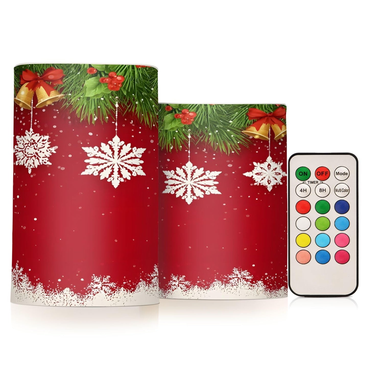 Flickering Flameless Candles, Christmas Snowflake Bell LED Candles with Remote Timer, Set of 2 Battery Operated Candle for Valentine Wedding Birthday