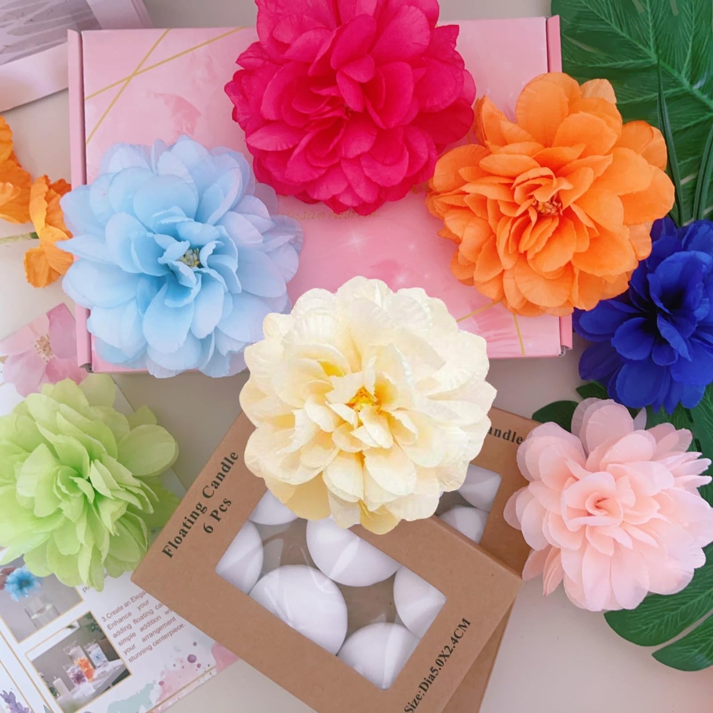 24 Pcs Floating Candles for Centerpieces and Floating Flowers for Centerpieces Champagne Artificial Flowers Vase Fillers for Wedding Table Party Home Decoration