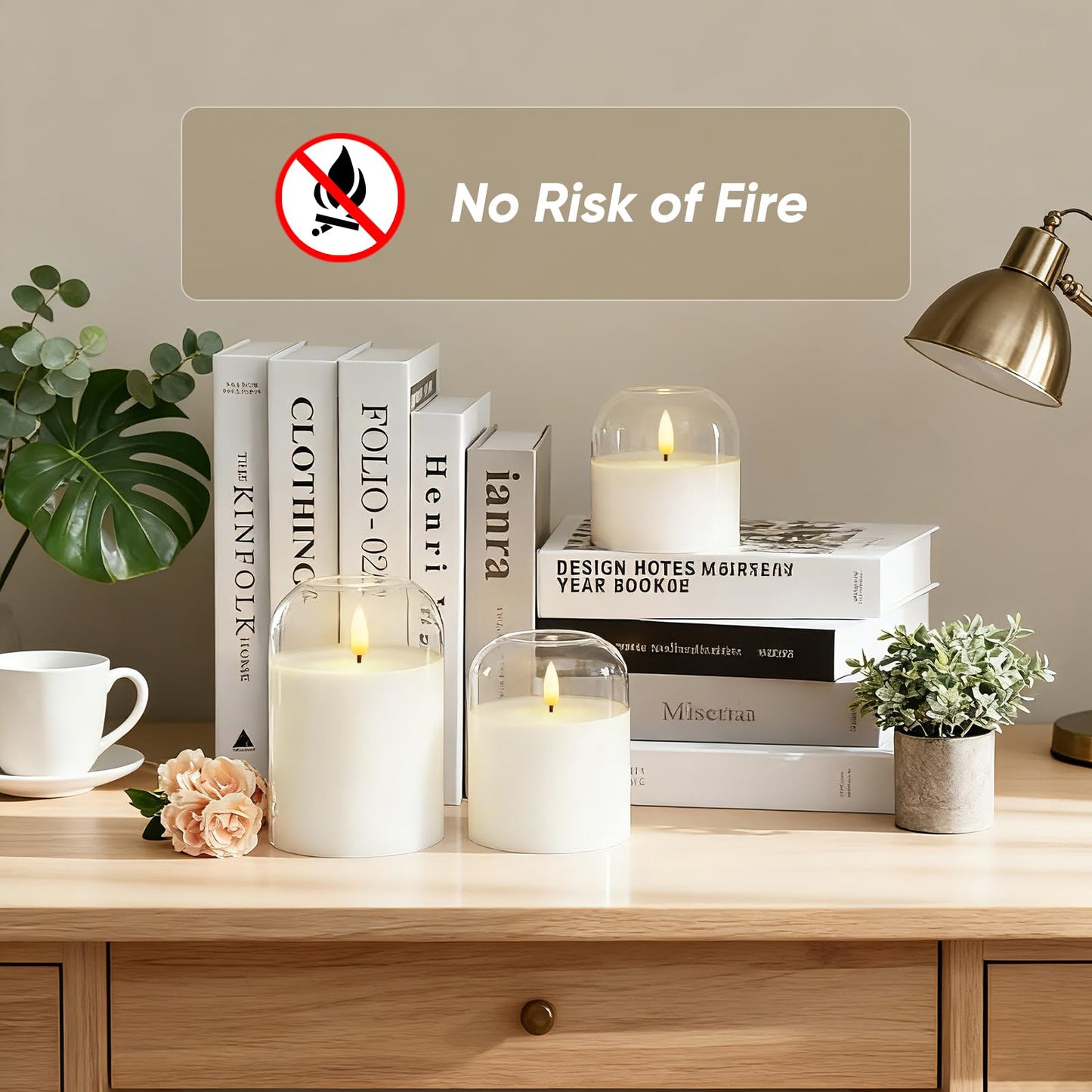 Homemory Glass Flameless Candles, Battery Operated Plliar Candles Realistic Flickering, LED Electric Light with Remote and Timer for Home, Christmas Decoration, White, Set of 3