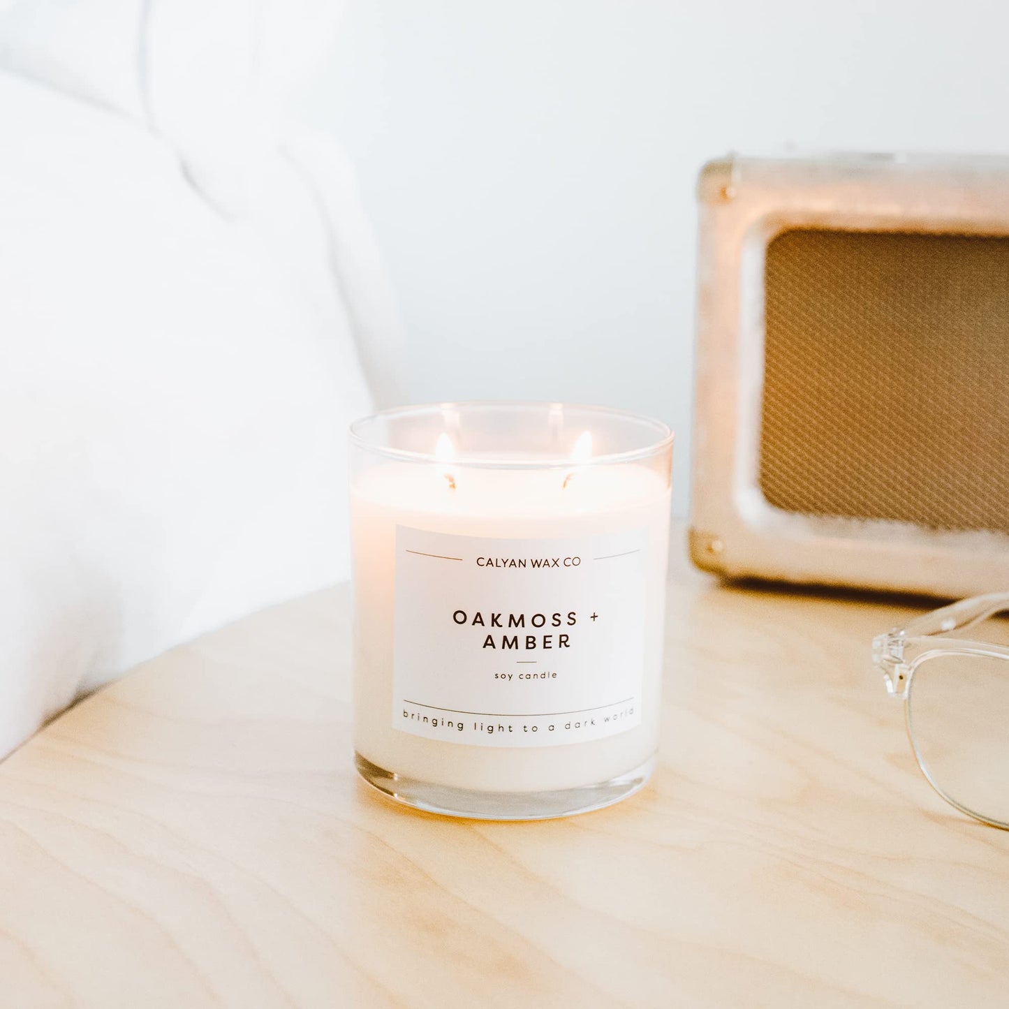 Calyan Wax Co. Oakmoss & Amber 2 Wick Scented Candle - 37 Hour Burn - Luxury Clean Soy Wax Candles - Long Lasting Large Glass Jar Candle for Home - 8.8oz