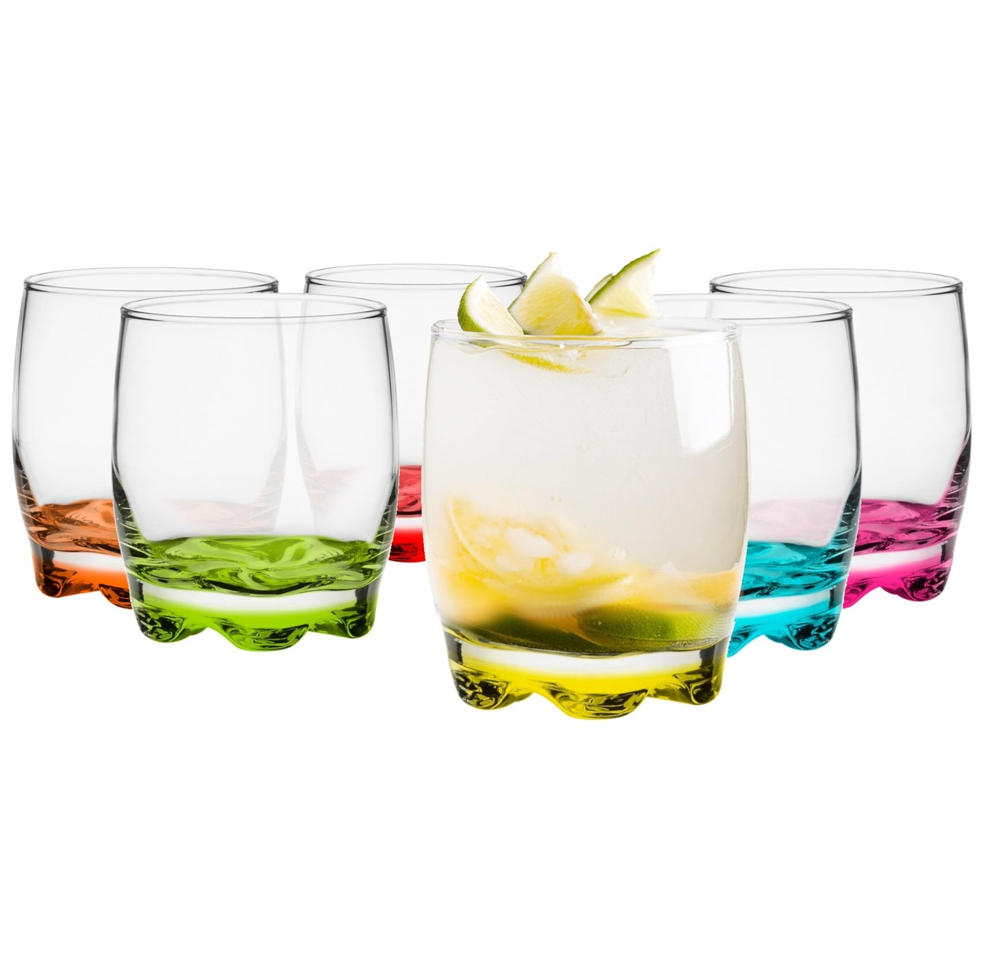 Glasmark KROSNO, 250 ml, Set of 6, Drinking Glasses with Coloured Base, Long Drink Glasses, Water Glasses, Juice Glasses, Perfect for Home, Restaurants and Parties