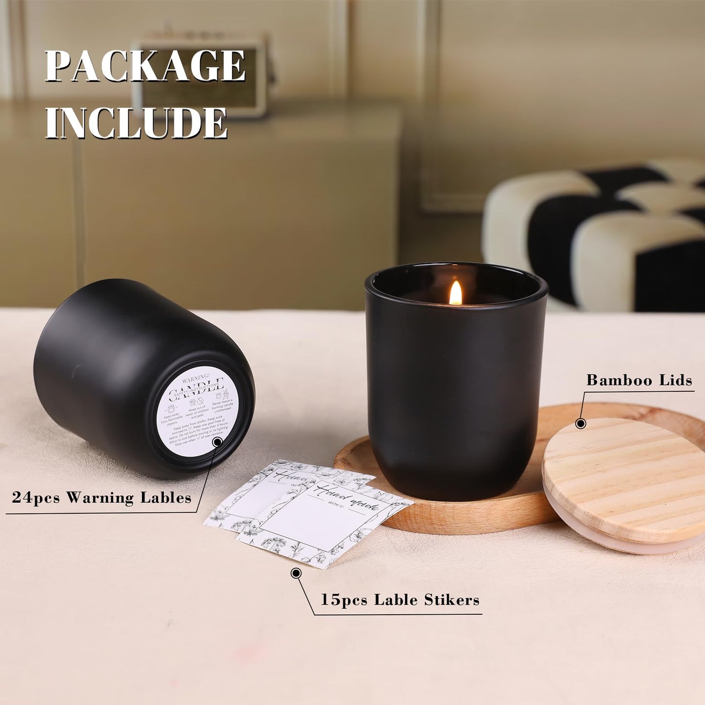 LETINE Matte Black Glass Candle Jars with Lids - 12 Pack, 8 oz Each, Perfect for DIY Candle Making & Storage