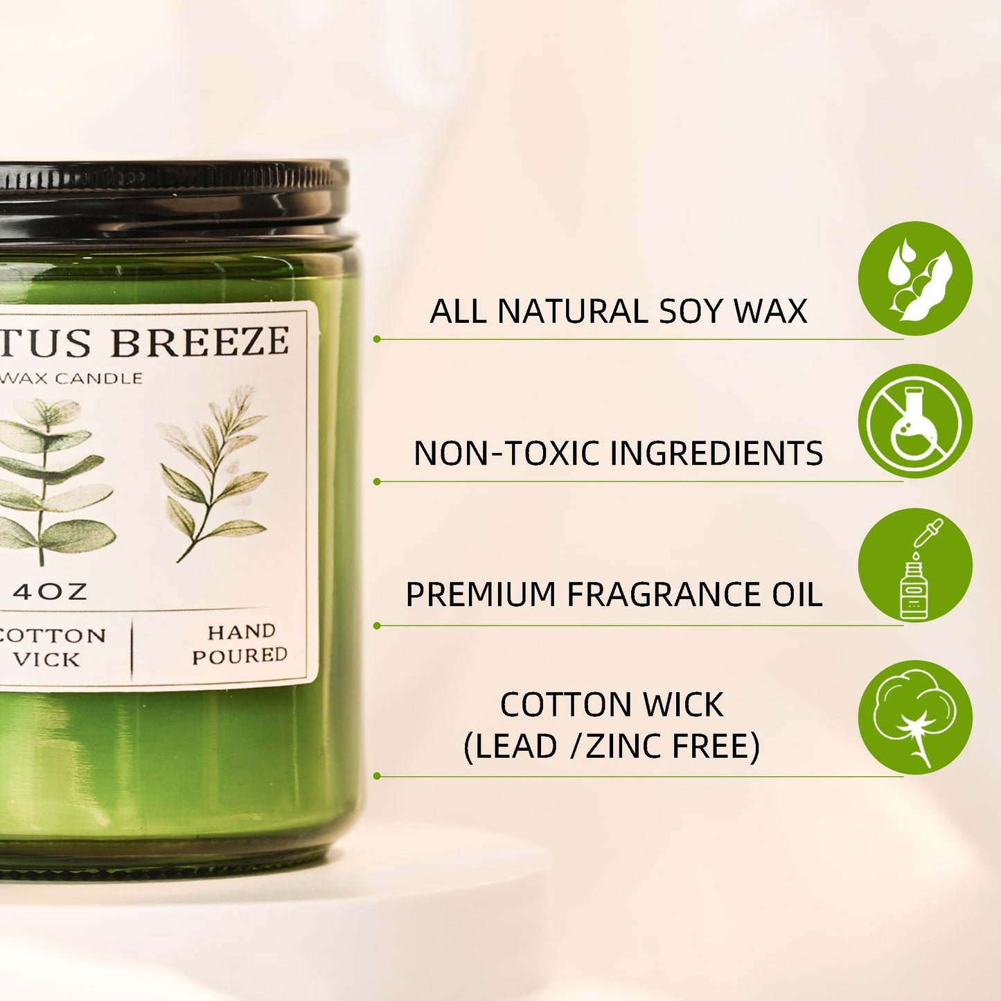 Eucalyptus & Mint Candles for Home Scented, 20 Hours Burn Soy Candle Gift for Women Stress Relief, Meditation, Yoga, Relaxing, Natural Soy Wax for Men and Women, 4oz