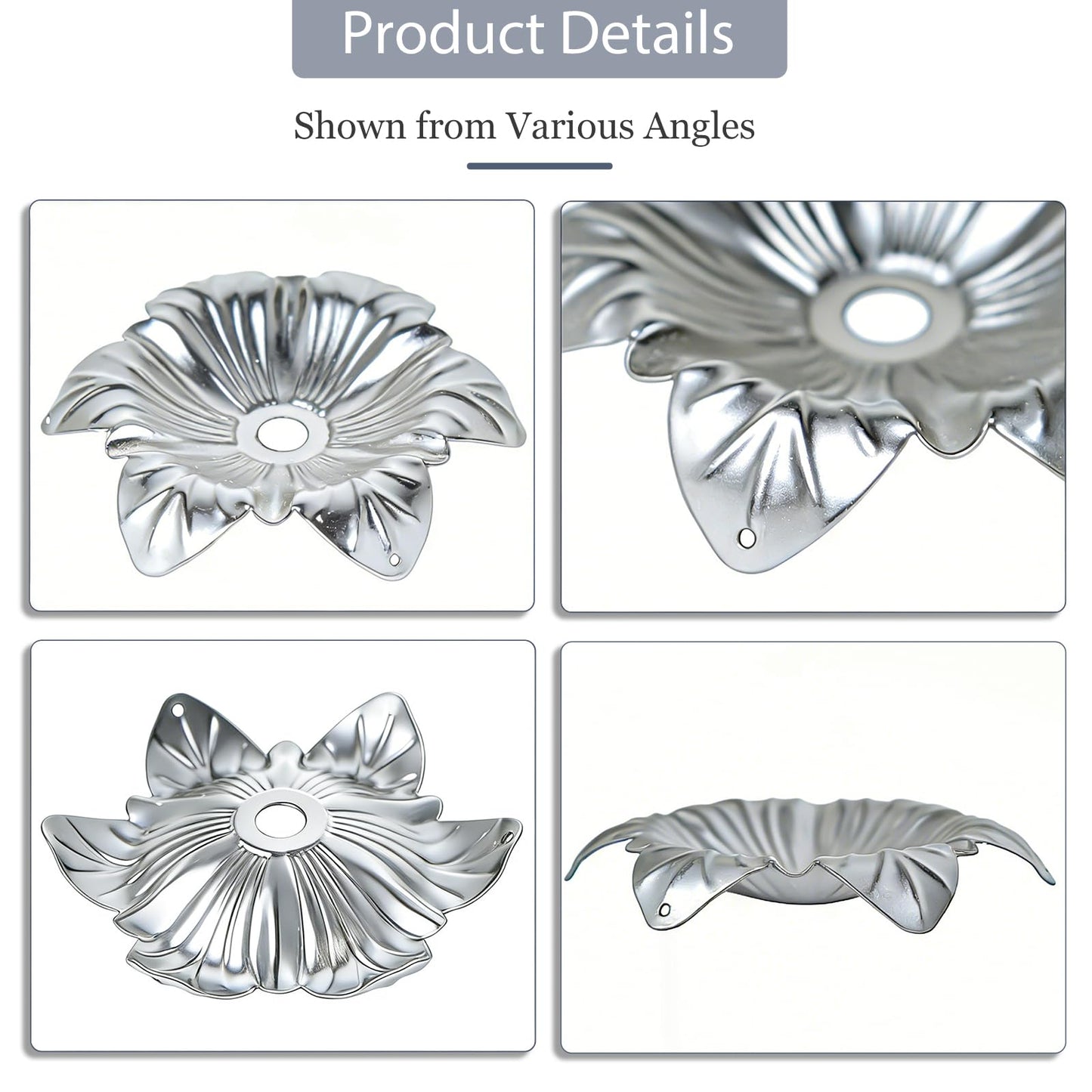 5 Pcs Metal Flower Candle Holder Leaves, 4.3 Inch Metal Candle Stand Accessories with 3 Hanging Holes for Crystal Pendants, Suitable for Candlesticks and Candelabra (Silver, 3.9"-5pcs)