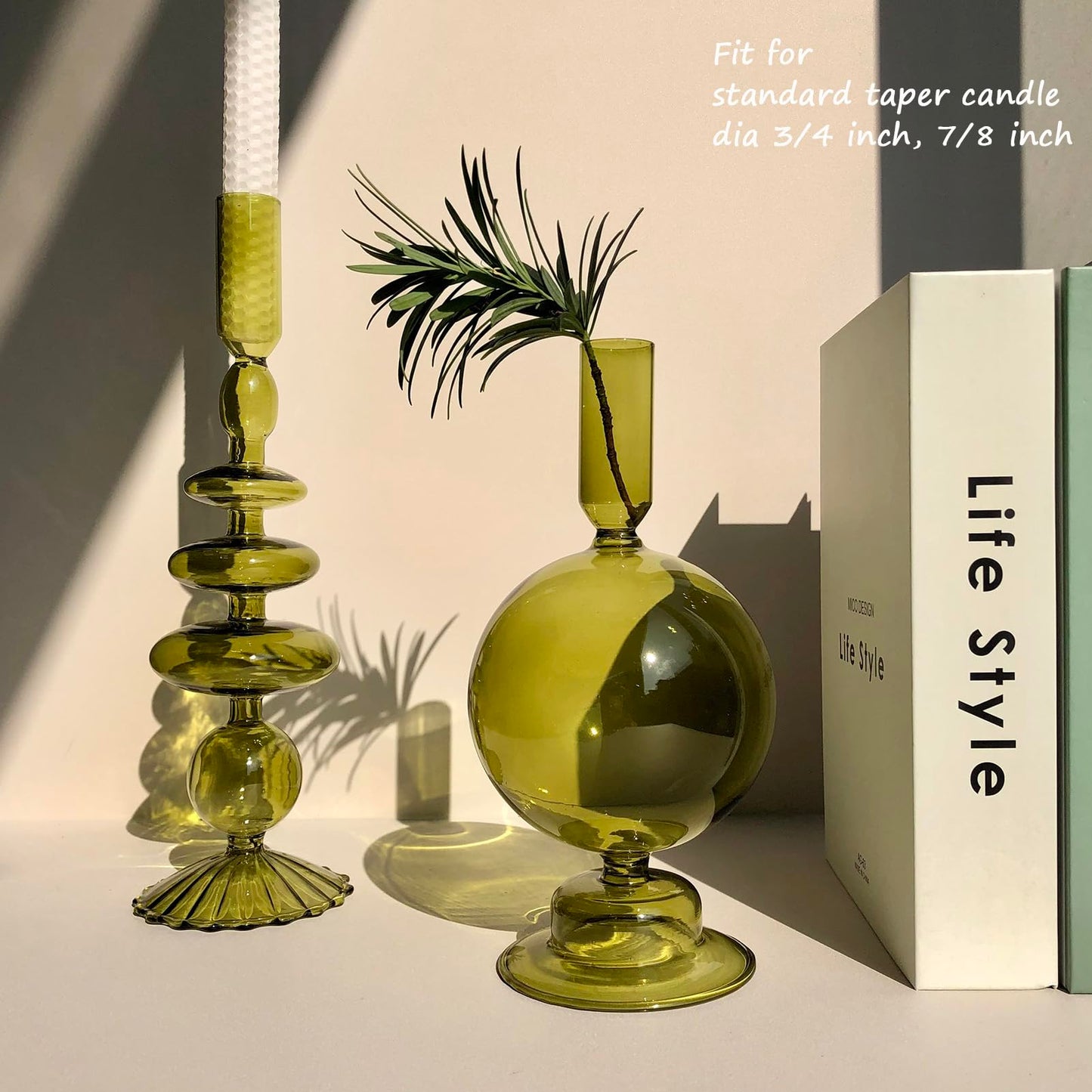 Amanman Candle Stick Candle Holder, Glass Candle Holders for Table Centerpiece, Modern Style Green Candle Holder Mixed 4pcs