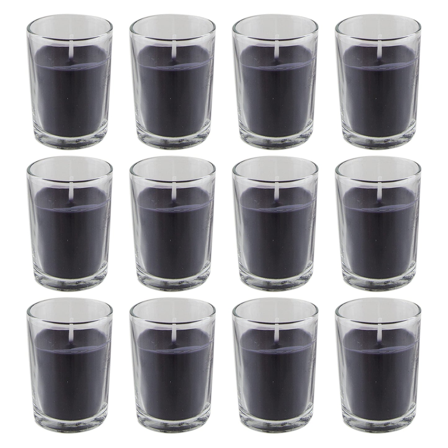 Mega Candles 12 pcs Unscented Glass Black Container Candle, Votive Candles 12 Hour Burn Time 2 Inch x 2.5 Inch, Home Décor, Wedding Receptions, Occasions, Events, Festivities, Meditations, Prayers