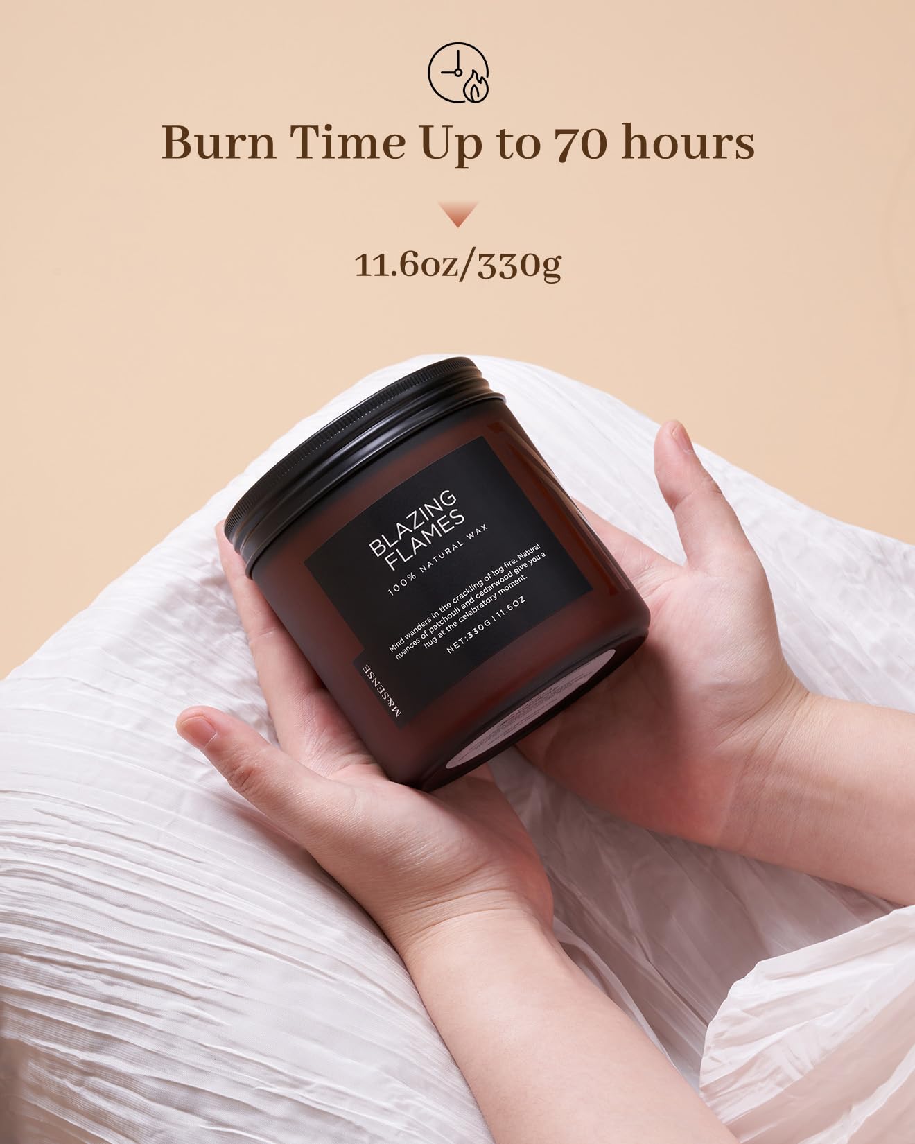 M&SENSE Blazing Flame Candles for Home Scented, 11.6oz 70 Hours Long Lasting Candle for Home Decor Housewarming Gift, 2 Cotton Wick Natural Soy Wax Scented Candles Gifts for Mom Grandma Her