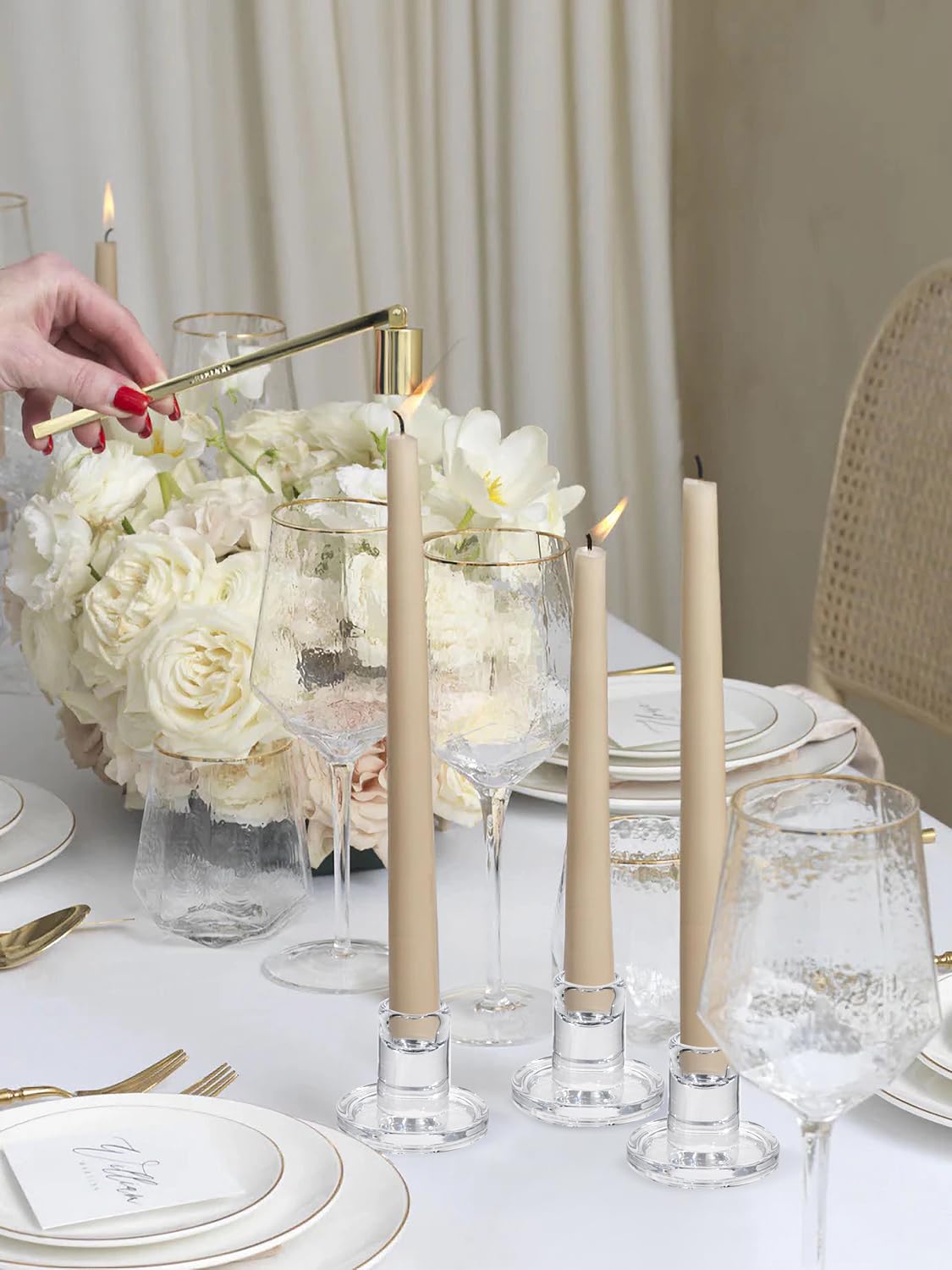 Vixdonos Glass Hurricane Candle Holder Set of 3 Modern Candlestick Holders Long Taper Candle Stand with 11.8 inch Tall Cylinder Windproof Cover for Wedding Party Table Centerpiece Outdoor