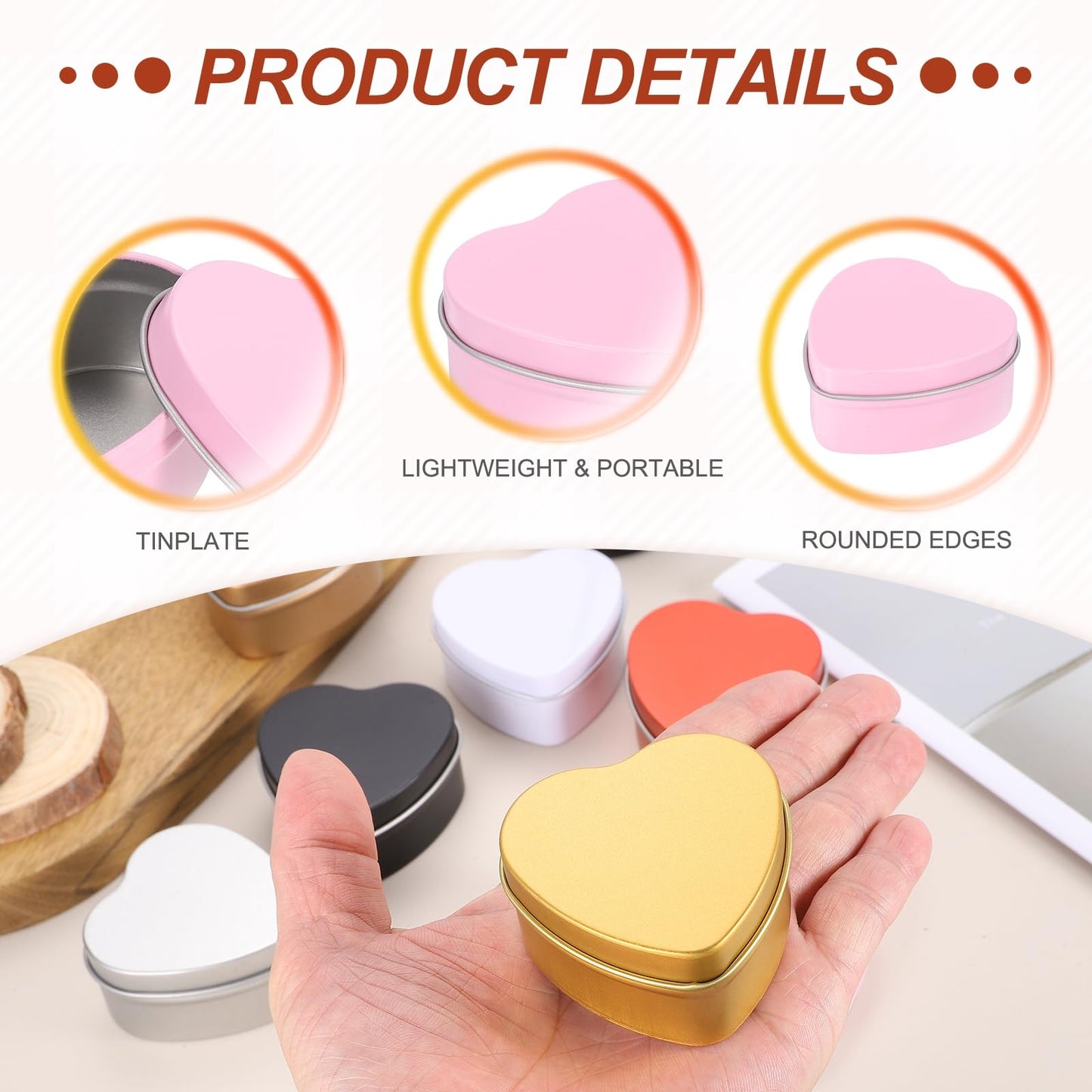 MECCANIXITY Heart Shaped Candle Tins, 2 oz Empty Metal Tin Cans Candles Containers for Candle Making Candies Gifts DIY Crafts, Pink, Pack of 8