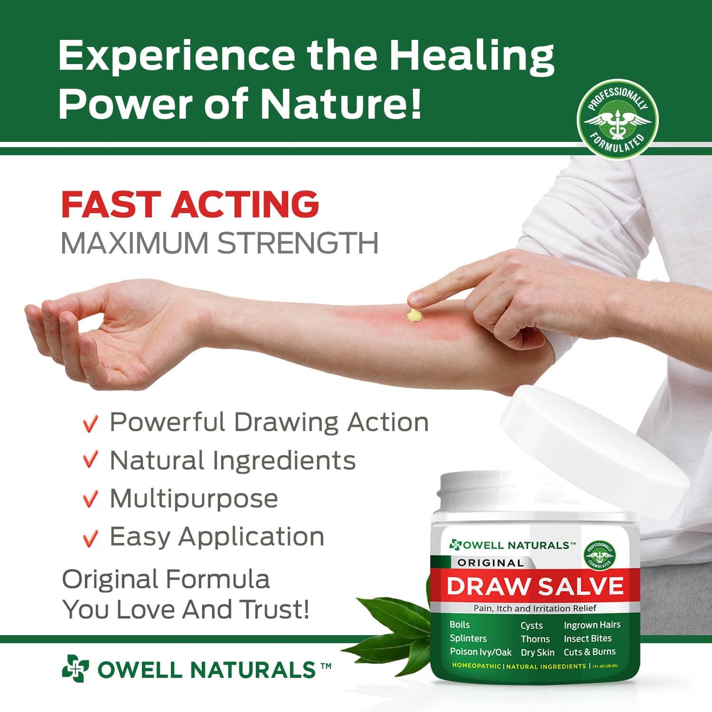 OWELL Naturals Drawing Salve Ointment for Boil & Cyst Removal, Deep Ingrown Hair, Splinter Remover, Bug Spider Bites, Bee Sting, Mosquito Itching, Poison Ivy