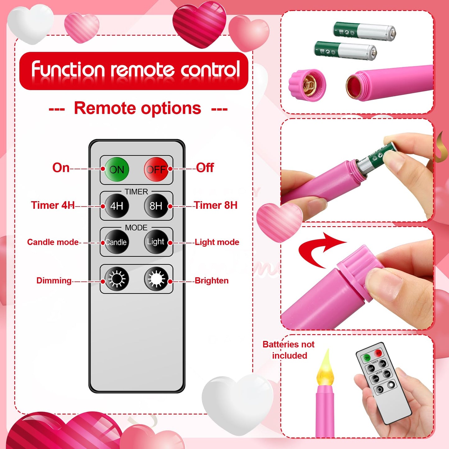Aurelema 5 Pcs Valentines Day LED Flameless Candle Set Valentine Day Conversation Flameless Taper Candles with Words Battery Operated Seasonal Celebration with Remote for Wedding Romantic Night