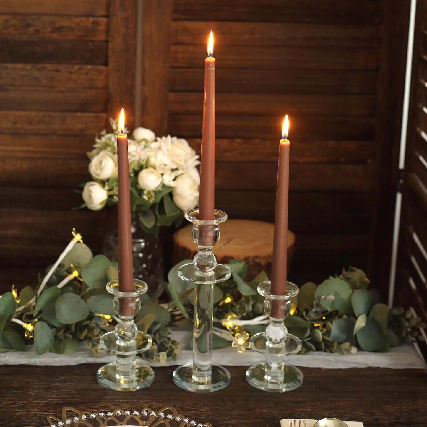 Tableclothsfactory 10" Tall Premium Quality Dripless Unscented Mocha Brown Taper Candles Wedding Dinner Candles for Wedding Decoration Set of 12