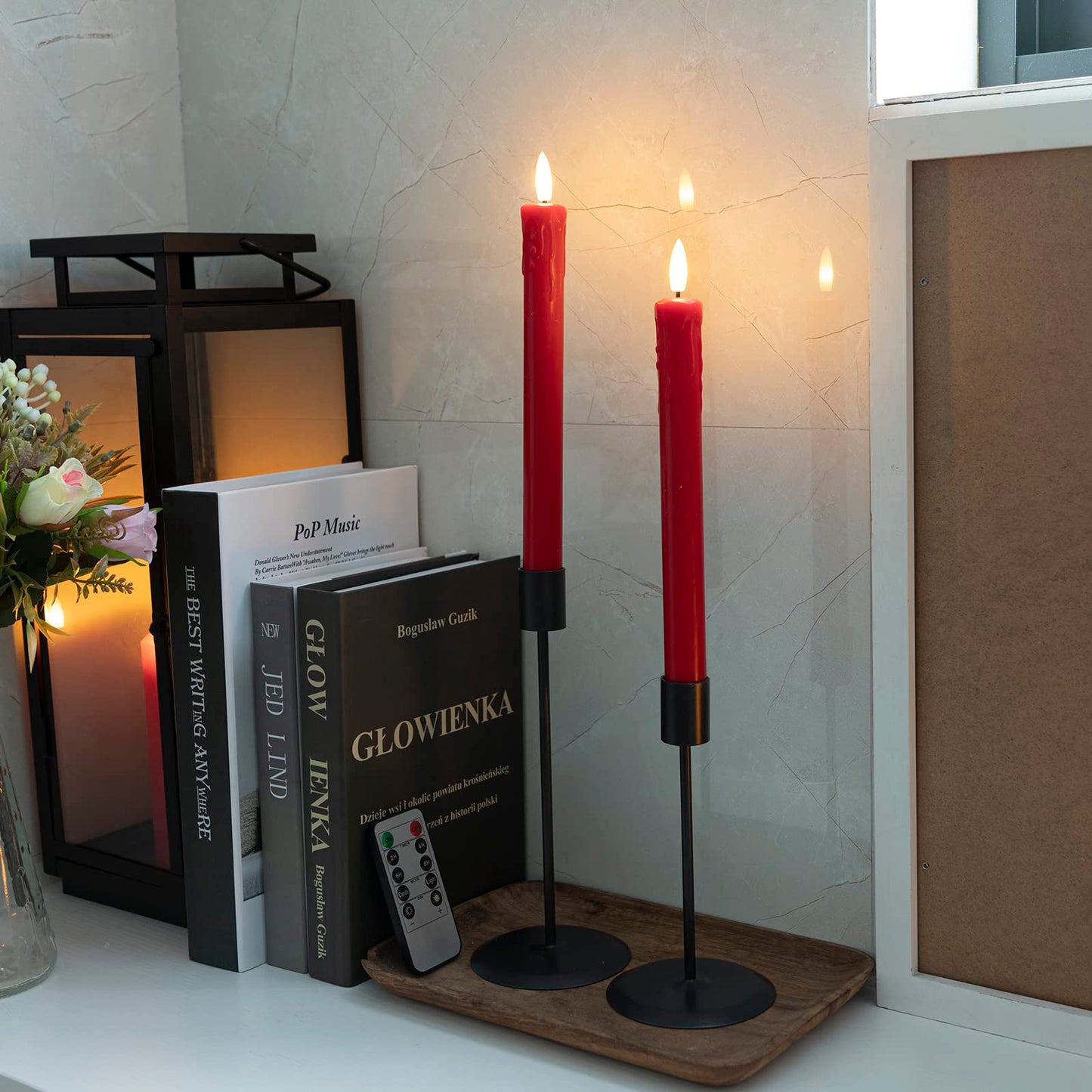 JOIONE Flameless Taper Candles with Remote Timer, 9.6" Red Real Wax Flickering Battery Operated Warm Light Electric LED Candle, Perfect for Christmas Party Wedding Decoration (6 Pack)