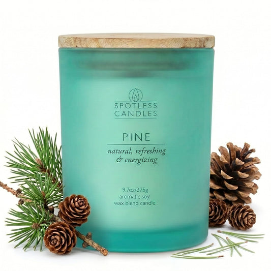 Pine Candle 9.7 oz: 55 Hrs Burn Time - Pine Scented Candles in Frosted Glass Jar with Wooden Crackling Wick in a Luxurious Gold Foil Lined Gift Box
