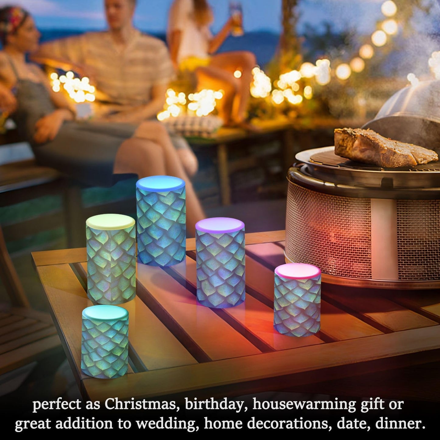 Pigsaly Flameless Candles Battery Operated Magic Animal Bright Blue Dragon Fish Scale Flickering Led Pillar Candles with Remote Control Colour Changing Warm Light Candles for Halloween Christmas Wed