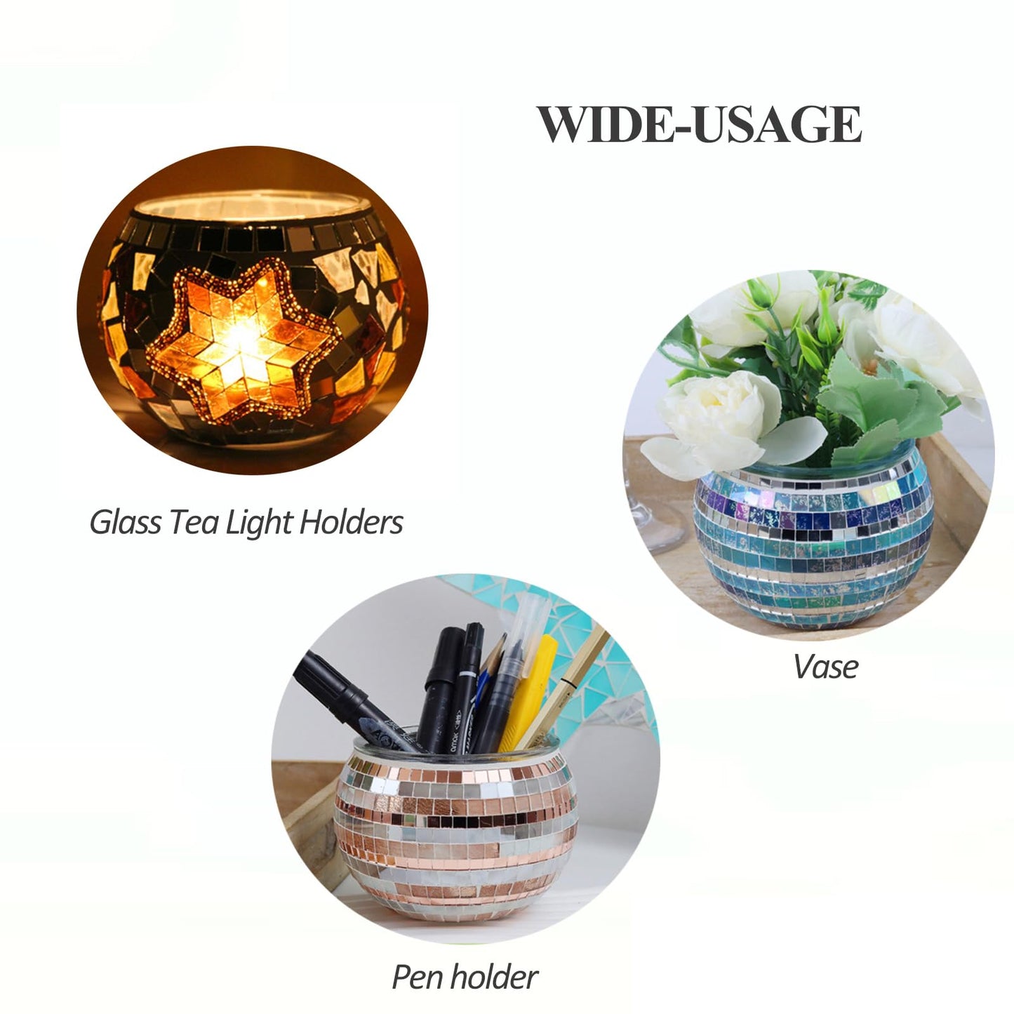 Mosaic Glass Tea Light Holders Romantic Stained Votive Candle Holder, MIATTCLD Round Handmade Tealight Candle Holder for Table Centerpieces, Christmas, Valentine, Birthday Party, Home Decor (E)