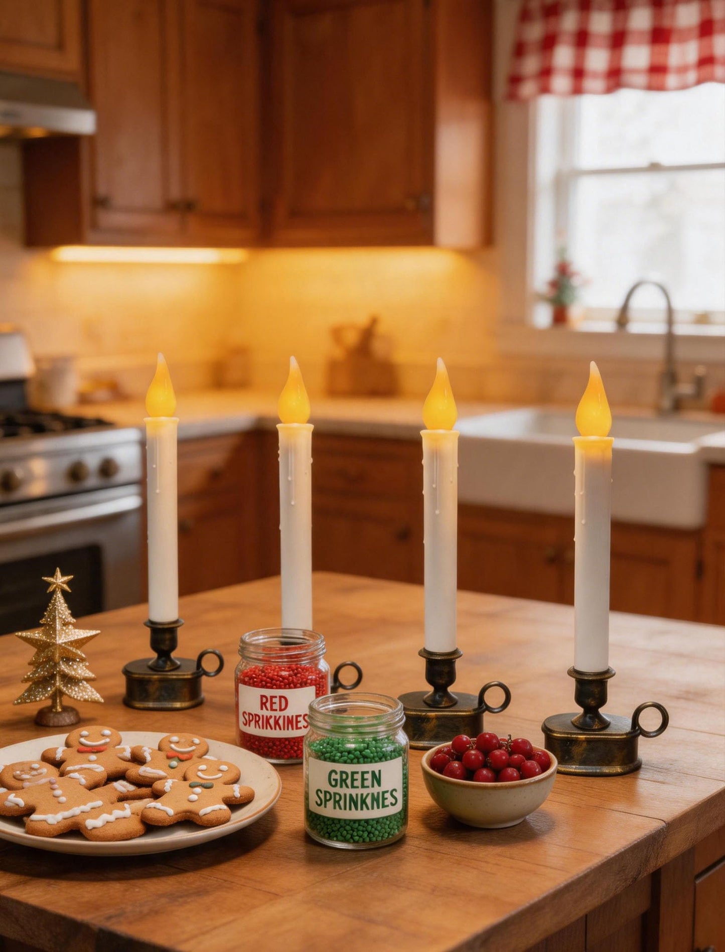 4 Pack Christmas Window Candle Lamps, Flameless Flicker LED Lights and Bronze Base, Dusk to Dawn Light Sensor, 10 Inch Battery Powered Window Candle for Dinners, Table, Party, Valentines Decorations