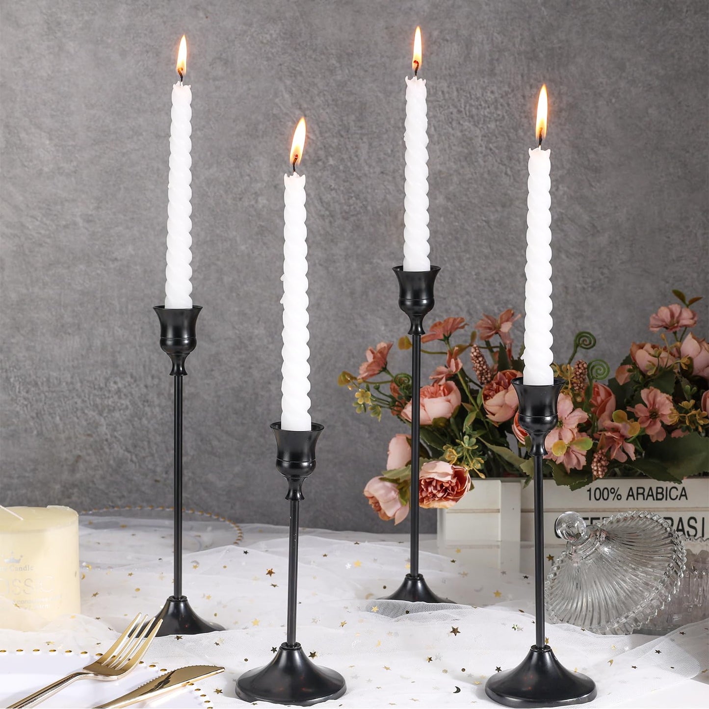 Tunyet Candlestick Holders, 6PCS Metal Taper Candle Holder, Black Candle Holders for Candlesticks, Candle Holder for Wedding Fireplace Mantel Housewarming Gift