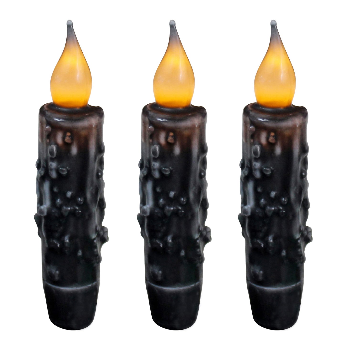 CVHOMEDECO. Real Wax Hand Dipped Battery Operated LED Timer Taper Candles Country Primitive Flameless Lights Décor, 4-3/4 Inch, Matt Black, 3 PCS in a Package
