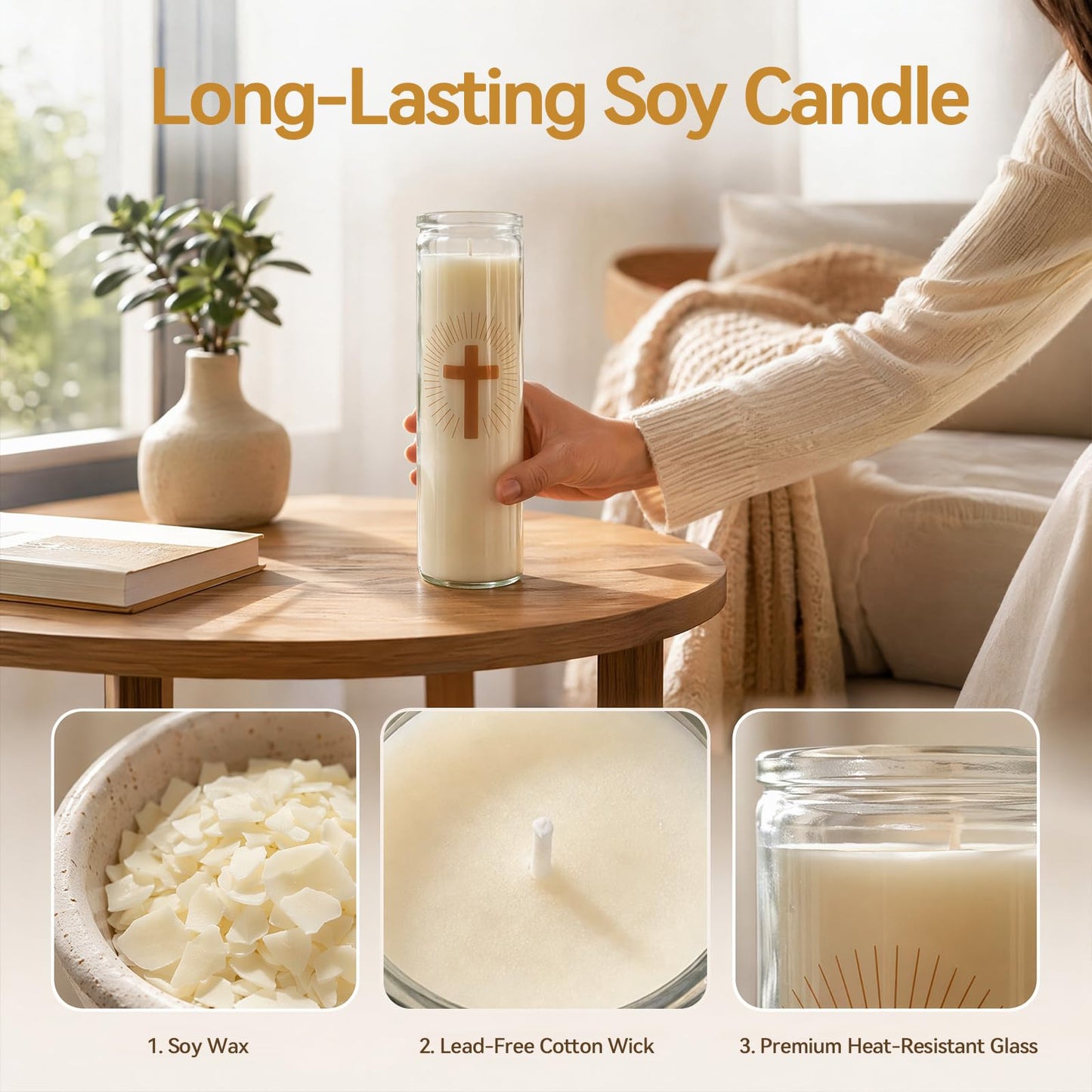 6 Pack White 7 Day Prayer Candles in Glass – Long Burning Unscented Devotional Candles for Vigils, Blessings, Memorials, and Baptism