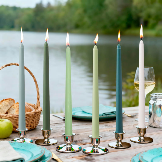 SRCVYLT 6Pcs Taper Candles Green Set,10 Inch Gradient Color Green Candle Sticks,Unscented Dripless Taper Candlesticks for Romantic Natural Themed Wedding Party Kitchen Home Dining Spring Decor