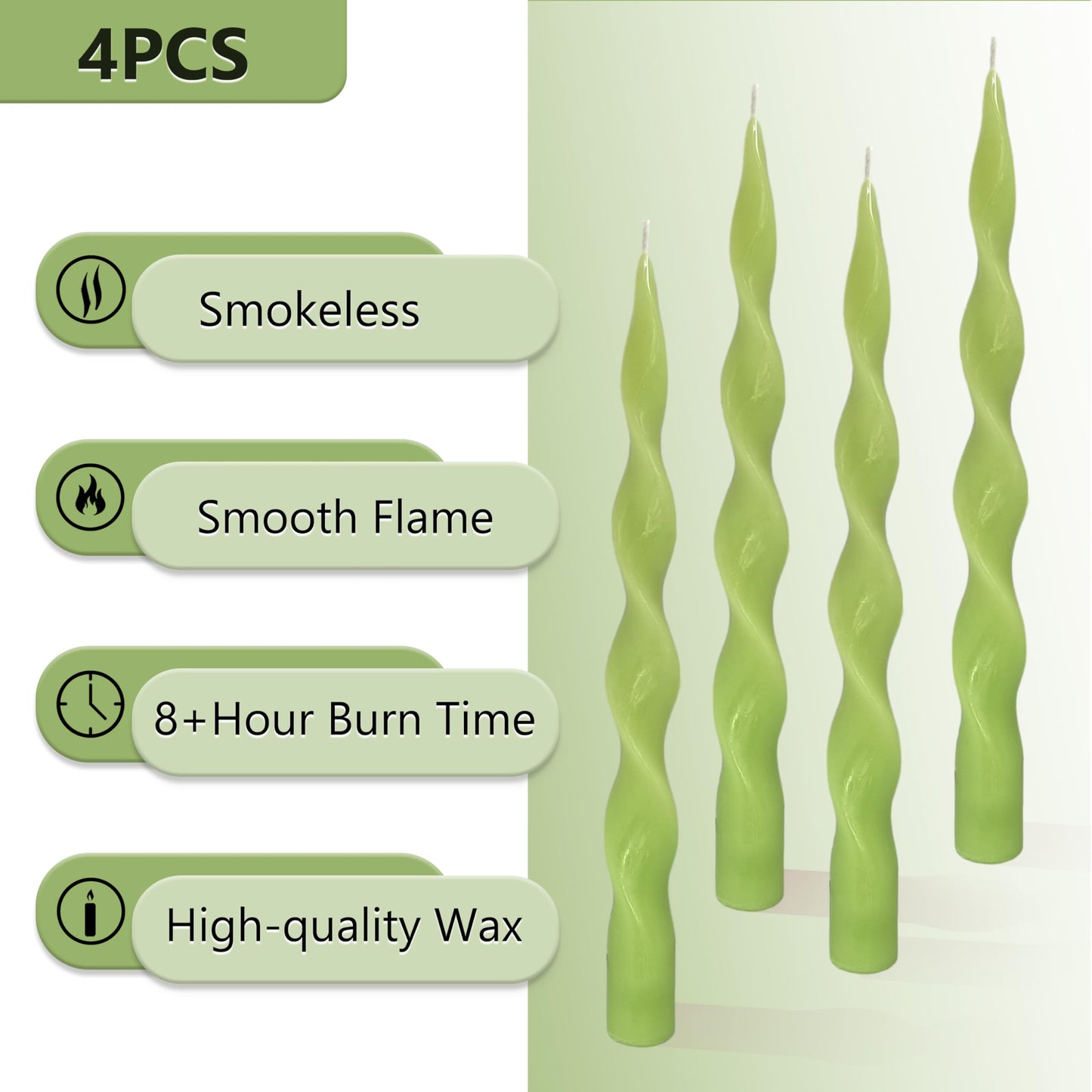 Sage Green Thin Candlesticks Spiral Taper Candle Twisted Candle Sticks 10 INCH Unscented Tapered Candles Smokeless Candles for Summer Rural Farmhouse Style Dinner Home Decor Party Wedding