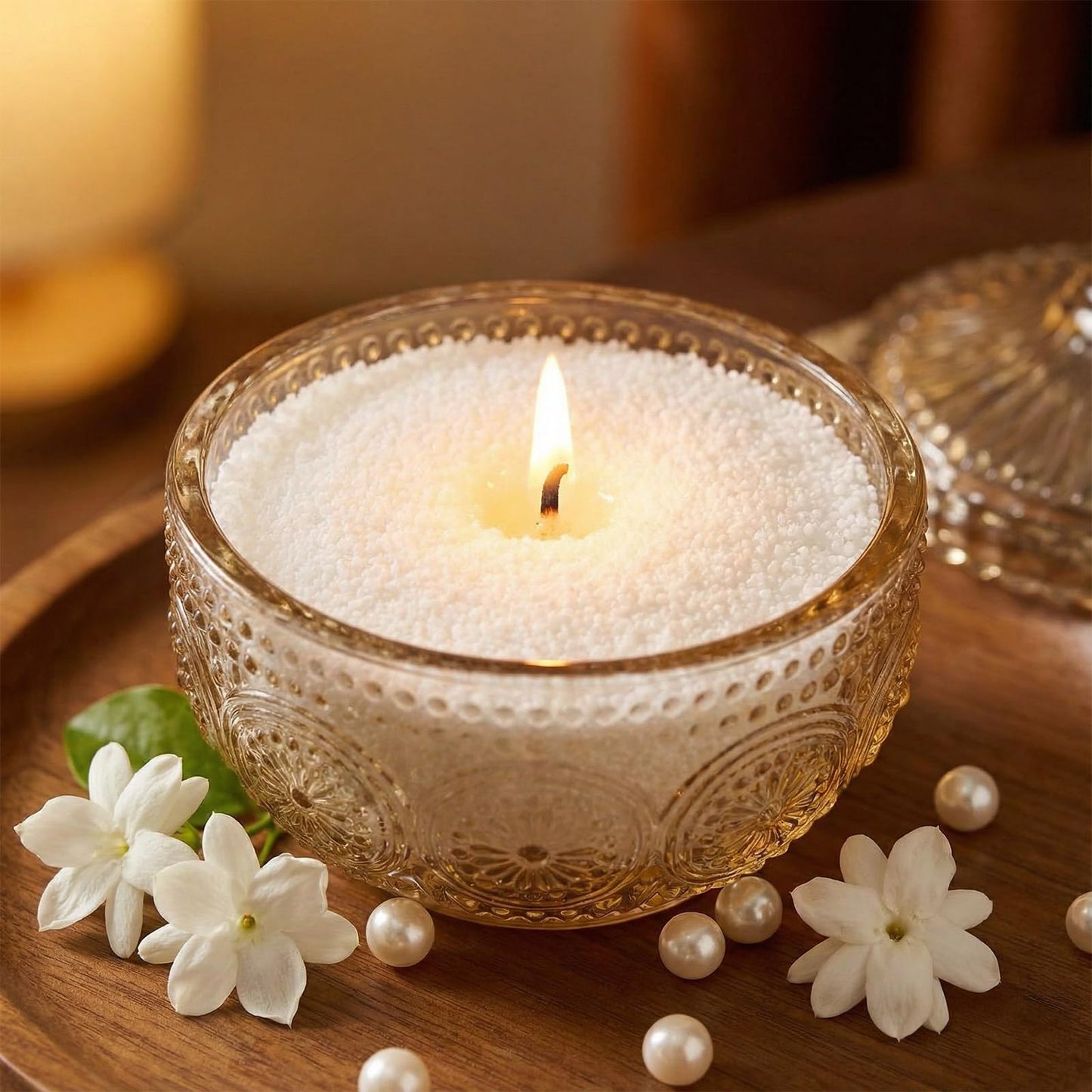 MTLEE Pearled Candle 4.4 Lb/70oz Mother's Day Mom Gifts Gardenia Jasmine Scented Sand Candle Kit Include 100 Wicks, Bow Gift Box, Spoon Reusable Pearled Wax for DIY Home Kit