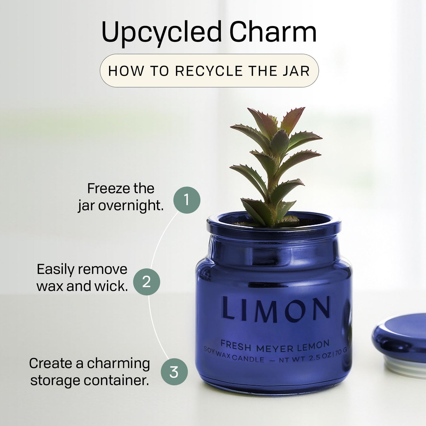 Paddywax Chroma Scented Candle with Lid in Reusable Metallic Etched Glass Jar, Clean- Burn Soy Candle with Approx. 14 Hour Burn Time, Cobalt – Limon, Fresh Meyer Lemon, 2.5 oz