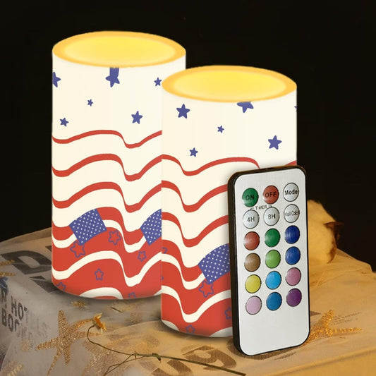 Luarisgur Independence Day Flameless Candles with Remote Stars and Stripes Decorations Battery Candles Flickering LED Candles with Remote for Home Party Holiday 4th of July Decor Electric Fake Candles