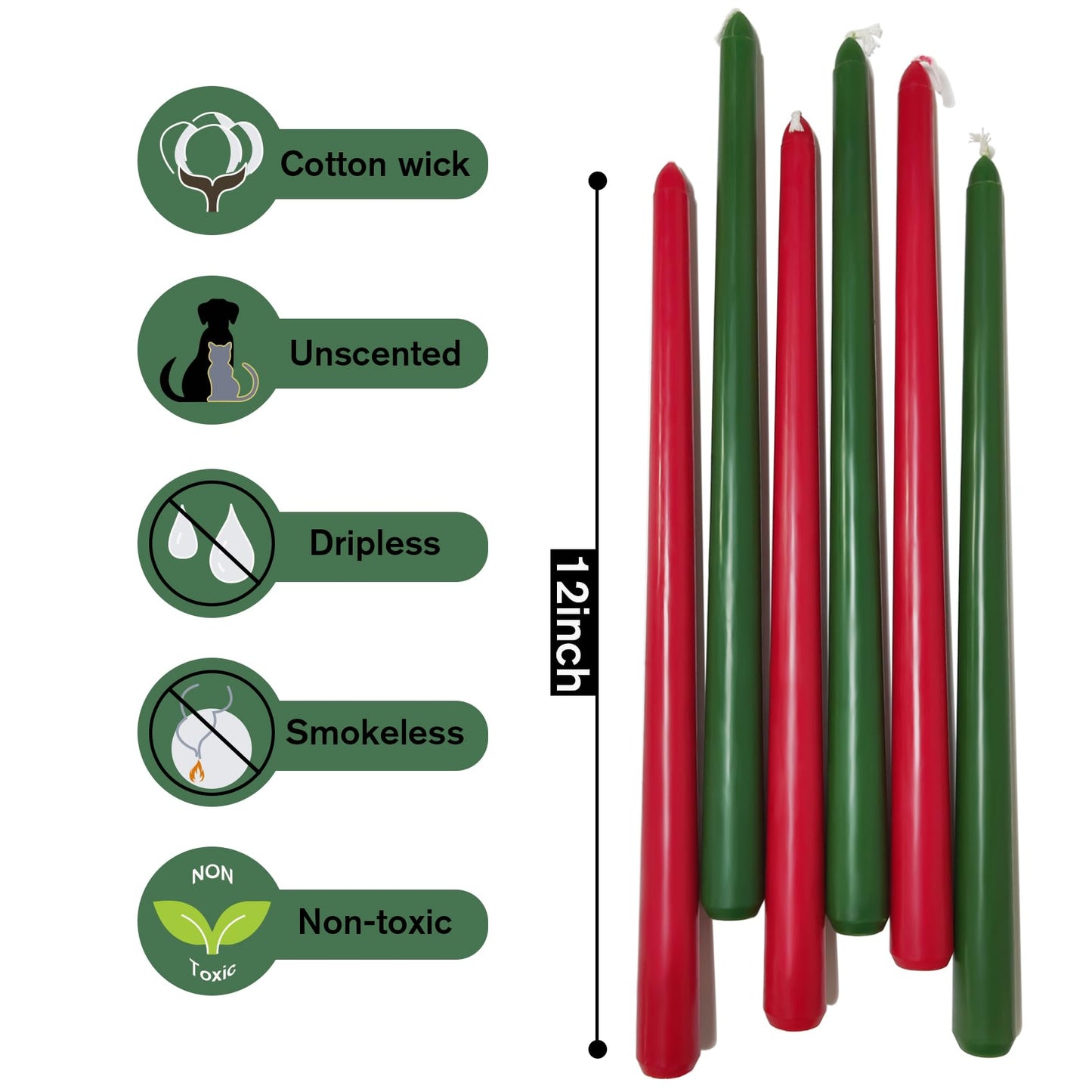Christmas Taper Candles Unscented Tapered Candlesticks Red Candle Sticks for Table Centerpiece Kitchen Home Porch Patio Decor