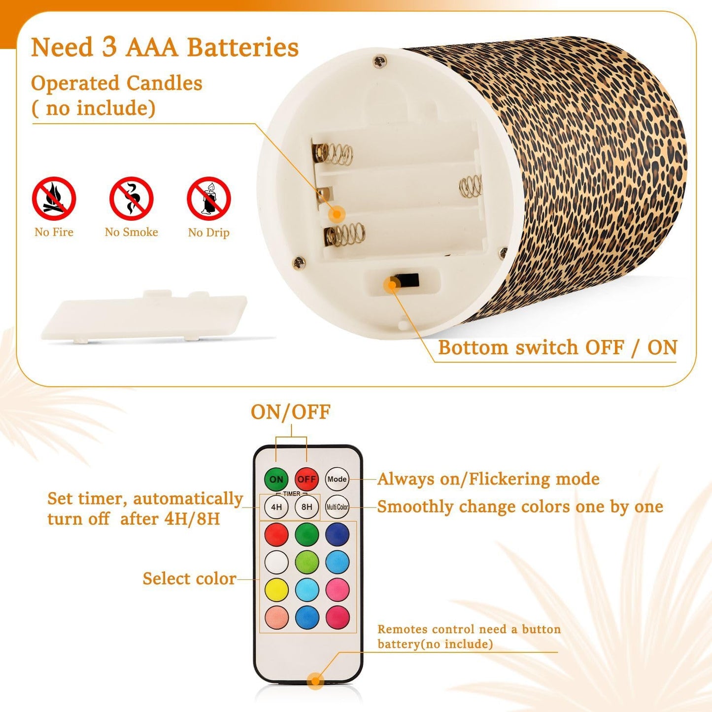 panksolu Flickering Flameless Candles, Brown Leopard Print LED Candles with Remote Timer, Battery Operated Candle for Wedding Halloween Christmas Decor - Set of 2