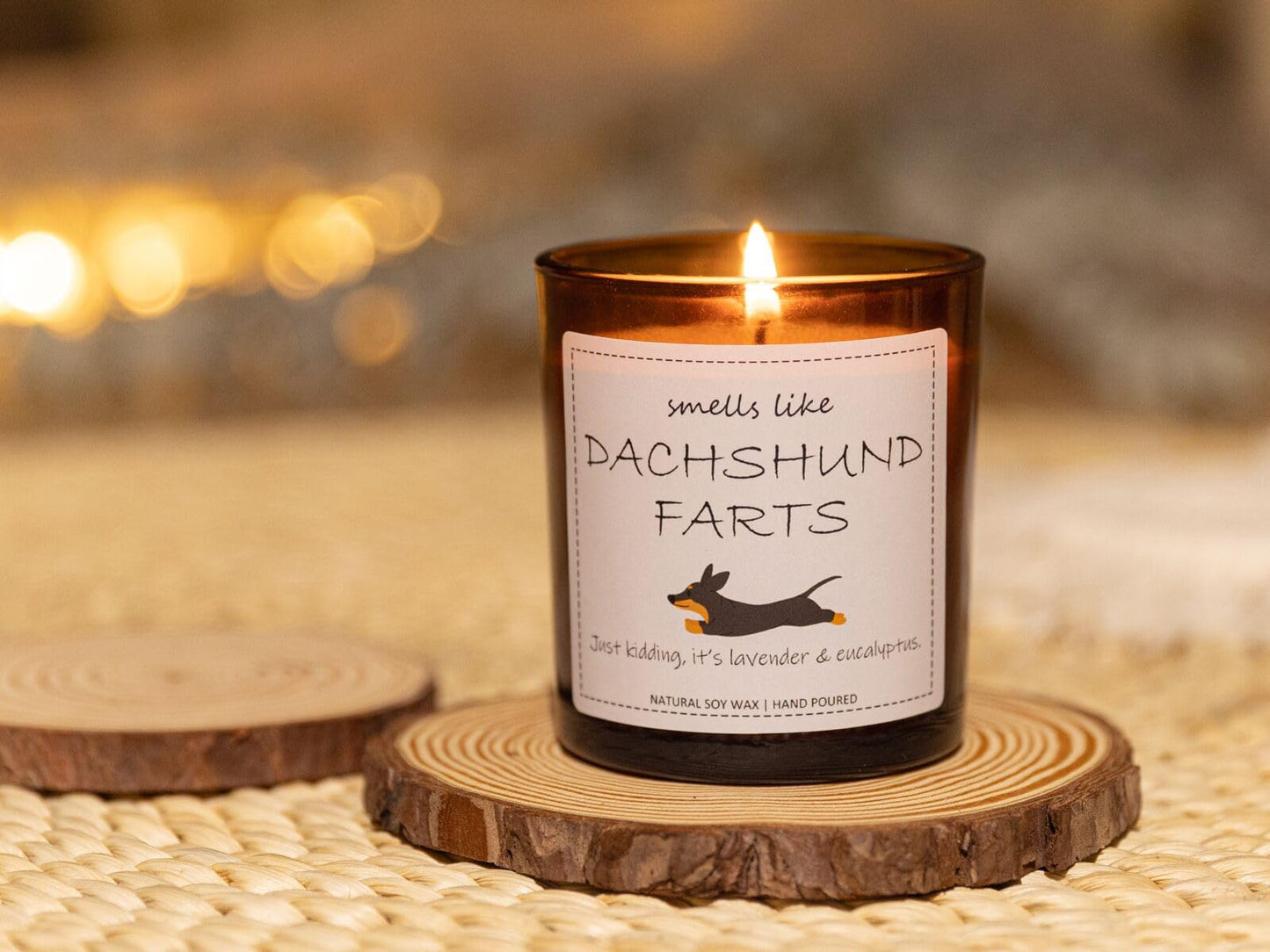 Dachshund Gifts & Decor, Weiner Dog Gifts for Women, Smells Like Dachshund Farts Candle - Lavender & Eucalyptus, Crafted by Natural Soy Wax & Natural Essential Oils