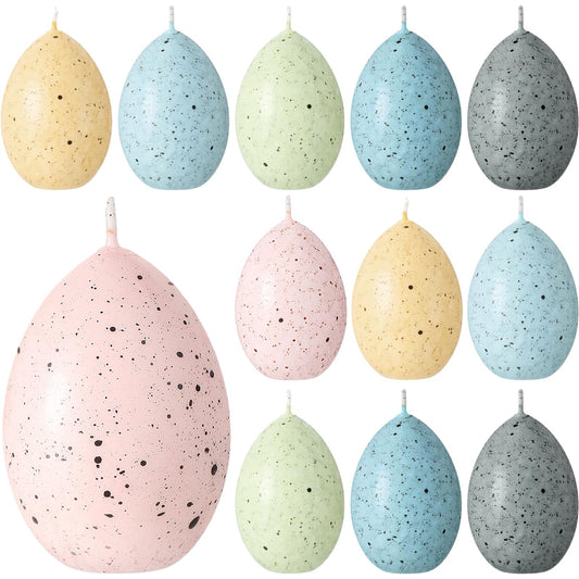 Rossesay 12 Pcs Easter Egg Votive Candles 1.8'' x 2.4'' Colored Unscented Egg Shaped Candles Smokeless Tealights for Easter Party Supplies Home Decoration (Pastel Color,Spotted Style)