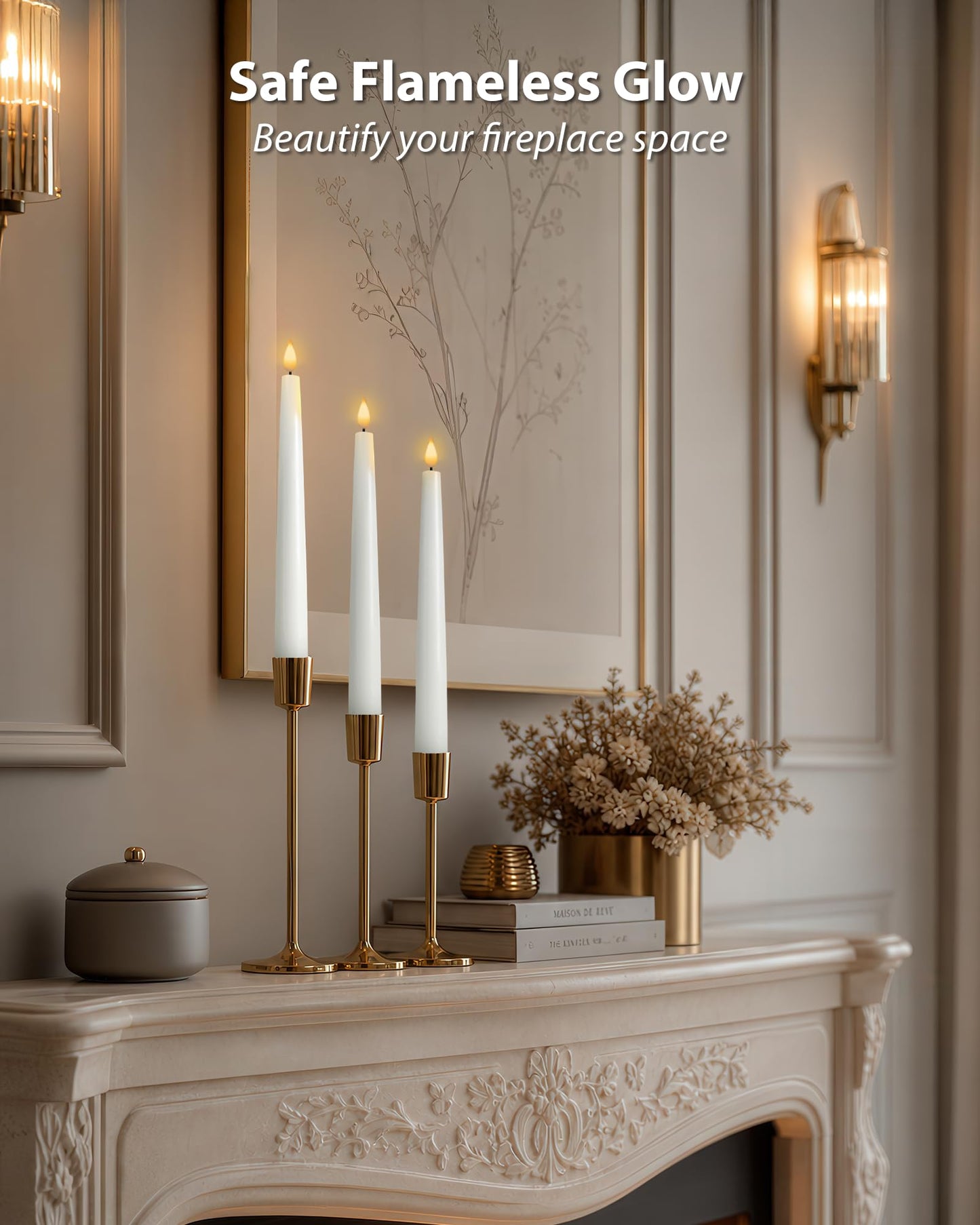 Homemory Rechargeable 9.6 Inches Flameless Taper Candles, Real Waxy LED Candlesticks Flickering, 6 Pcs Battery Operated Candles with Remote and Timer for Home Wedding Christmas Decor, White