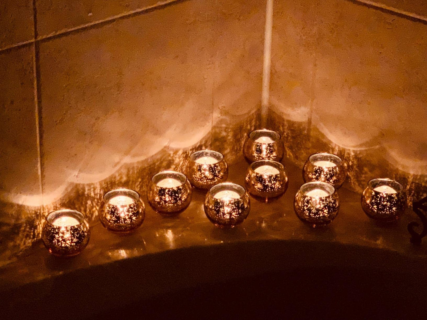 Volens Round Gold Votive Candle Holders, Mercury Glass Candle Holder Set of 12, Wedding Decorations for Table