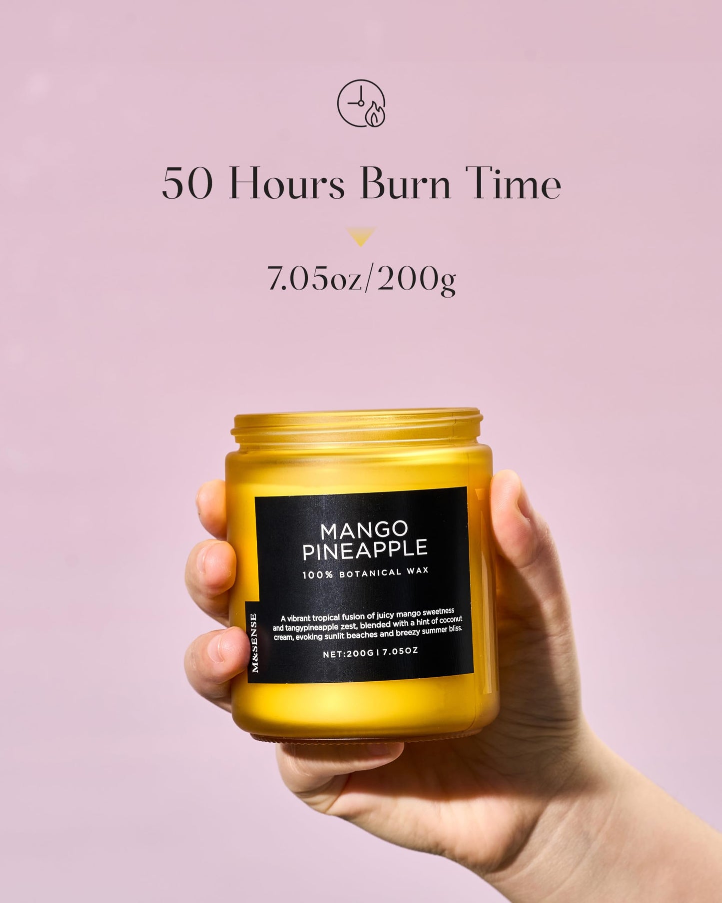 M&SENSE Mango Pineapple Tropical Scented Candle, 7.05oz Non Toxic Natural Soy Wax 50 Hours Long Lasting Burn Fruit Scent Summer Gifts for Housewarming, Aromatherapy Candle for Women Men