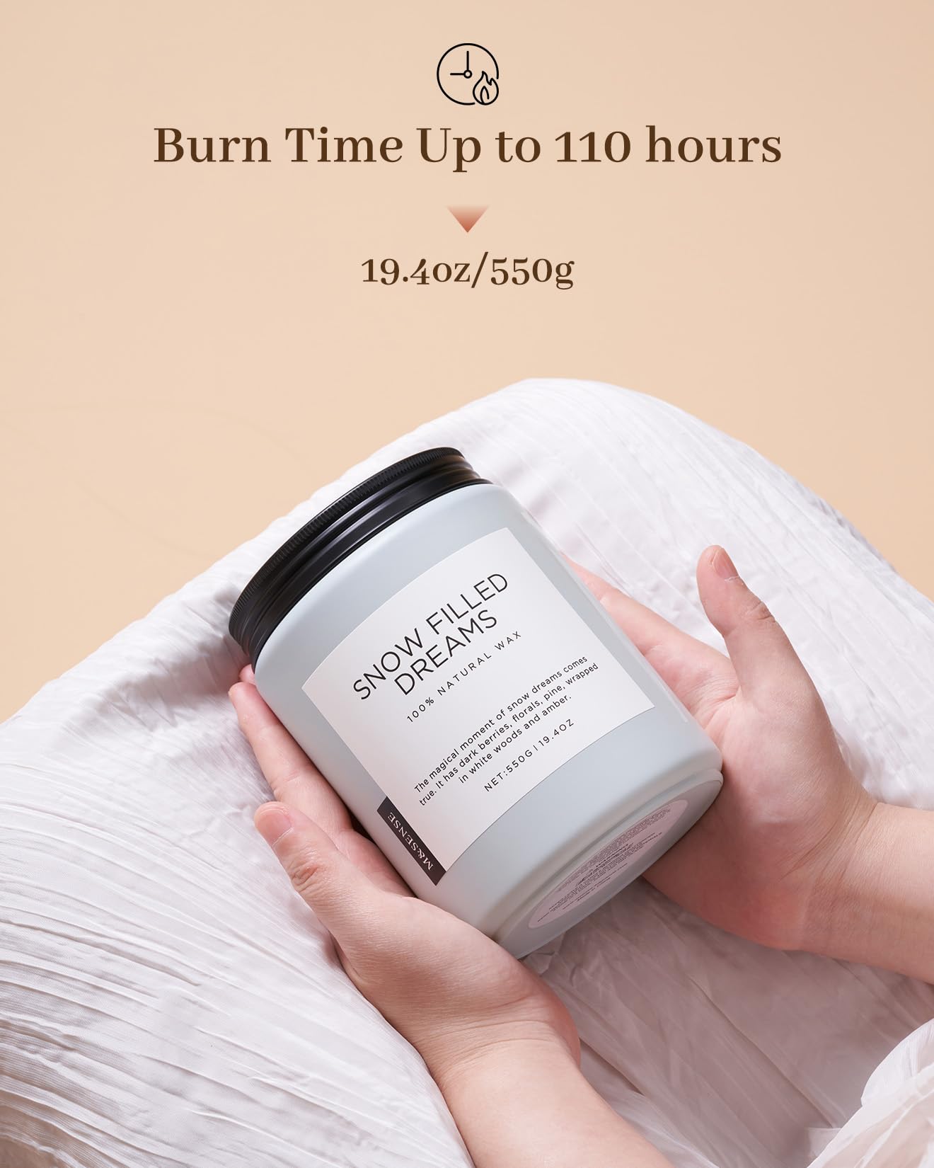 M&SENSE Snow Filled Dreams Winter Large Scented Candles, 19.4oz 110 Hour Clean Non Toxic Long Lasting Candle Organic Natural Soy Wax Candle Gifts for Women Men