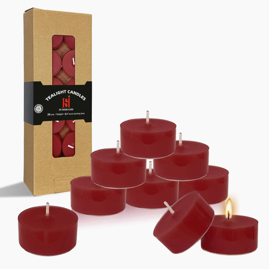 Apple Scented Tealight Candles, Red Scent Tea Lights Candles Clear Cup, 24 Pack Colored Tealights Candle, 6 Hour Burn Time Tea Candles for Party, Christmas, Halloween Decor